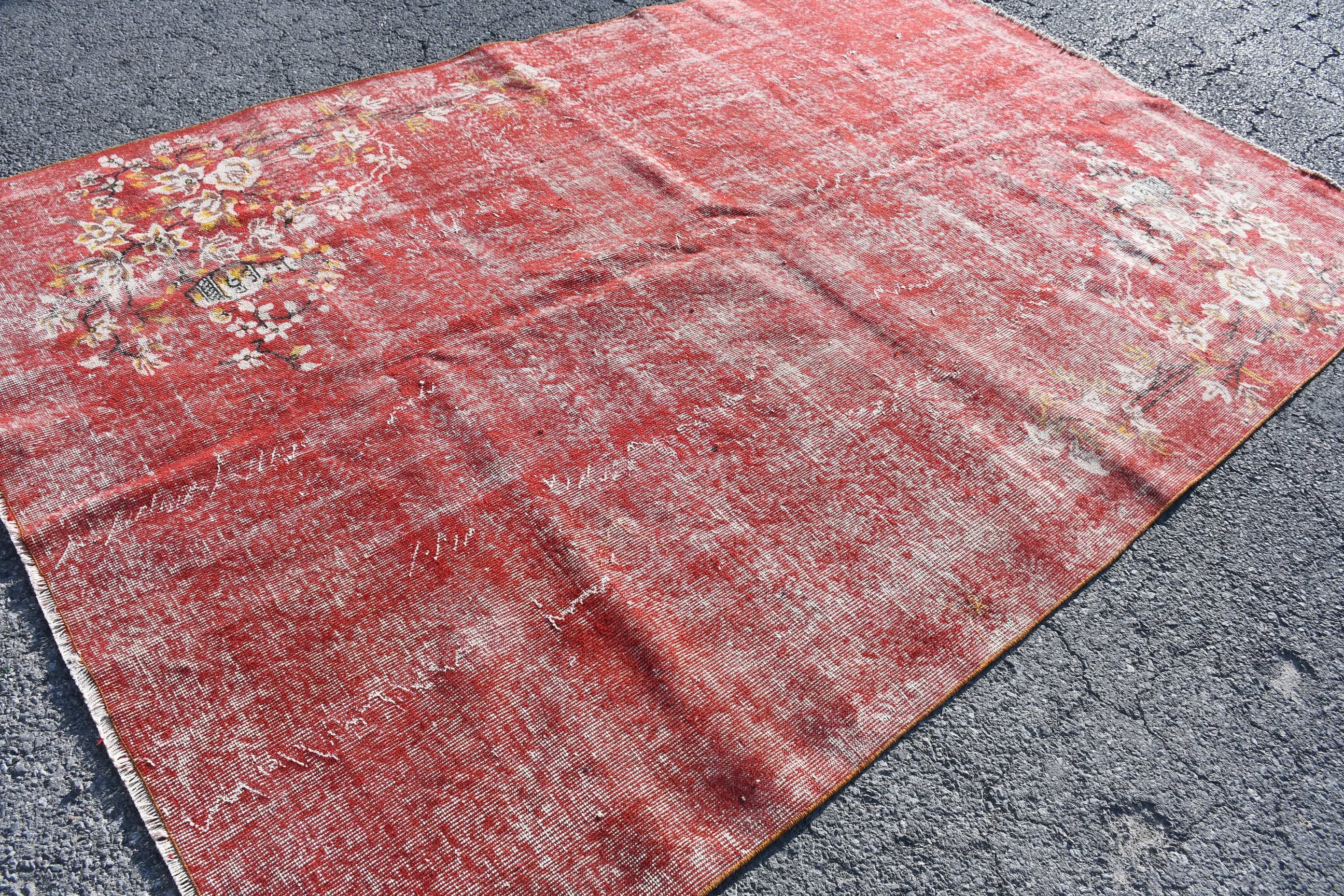 Living Room Rug, Oushak Rug, 6.7x10 ft Large Rug, Bedroom Rugs, Vintage Rug, Turkish Rugs, Antique Rugs, Rugs for Salon, Red Kitchen Rug