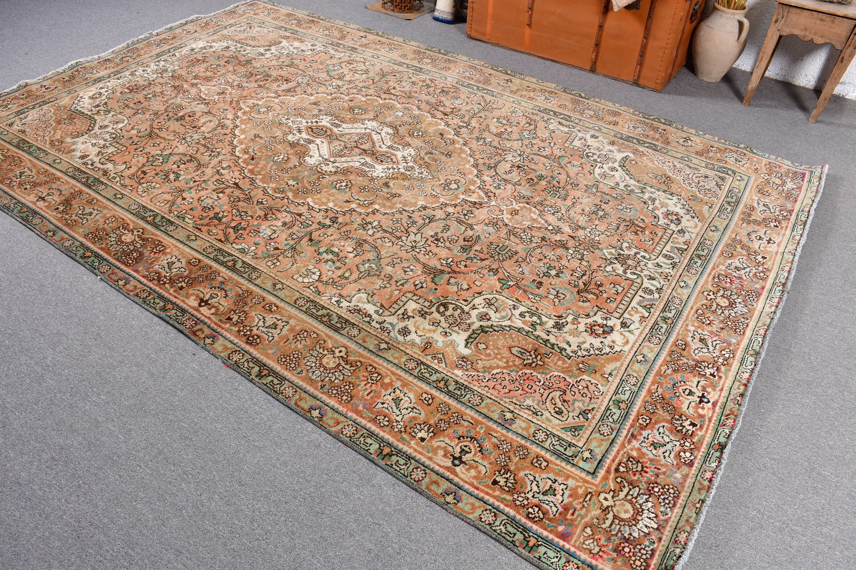 Vintage Halılar, Türk Halıları, Pembe 6.3x9.4 ft Büyük Halı, Büyük Oushak Halısı, Oushak Halısı, Yün Halıları, Dış Mekan Halıları, Salon Halıları