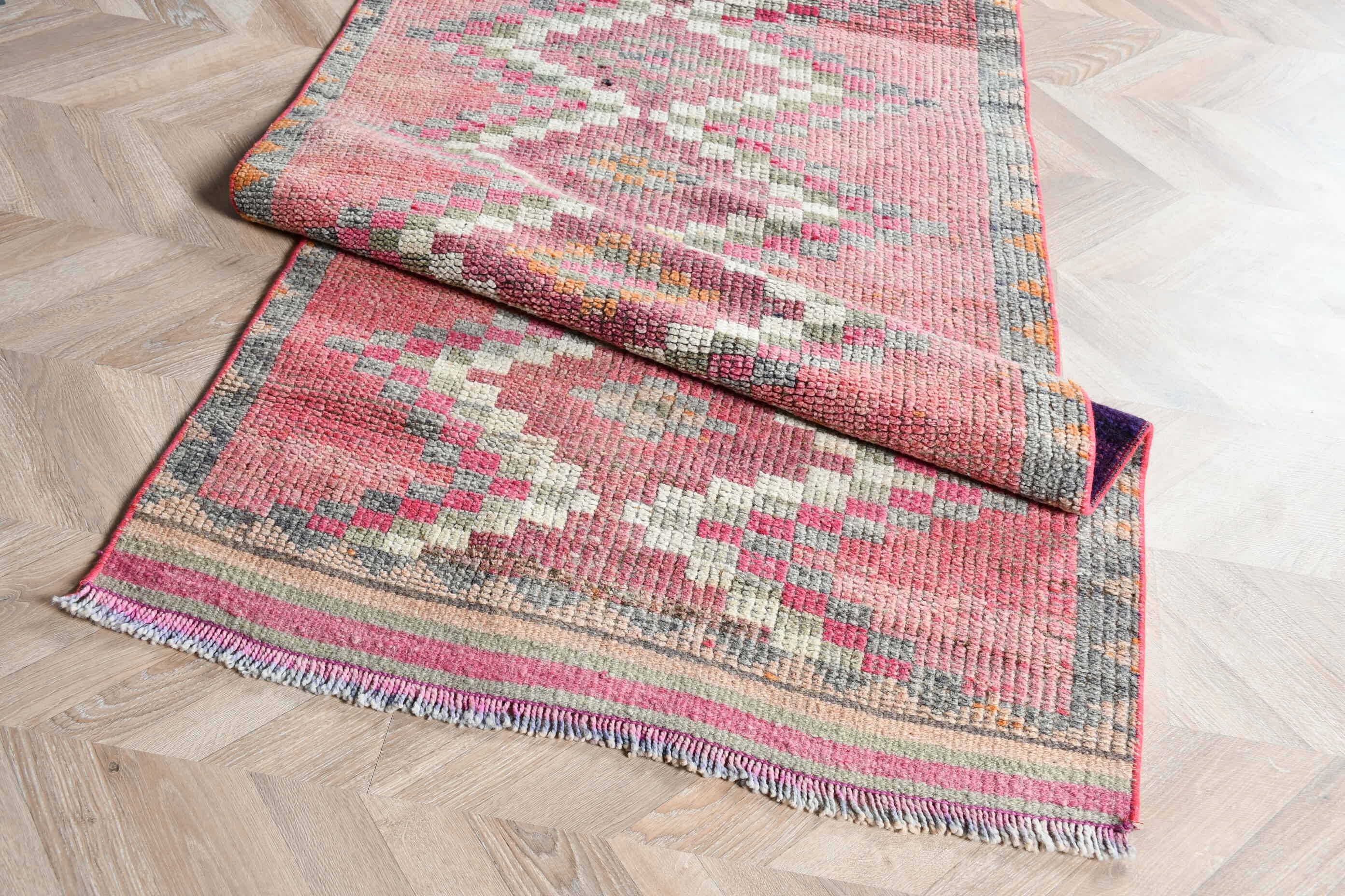 Retro Rug, Kitchen Rug, 2.9x11.5 ft Runner Rug, Turkish Rugs, Hallway Rug, Vintage Rug, Bedroom Rug, Rugs for Runner, Pink Home Decor Rug