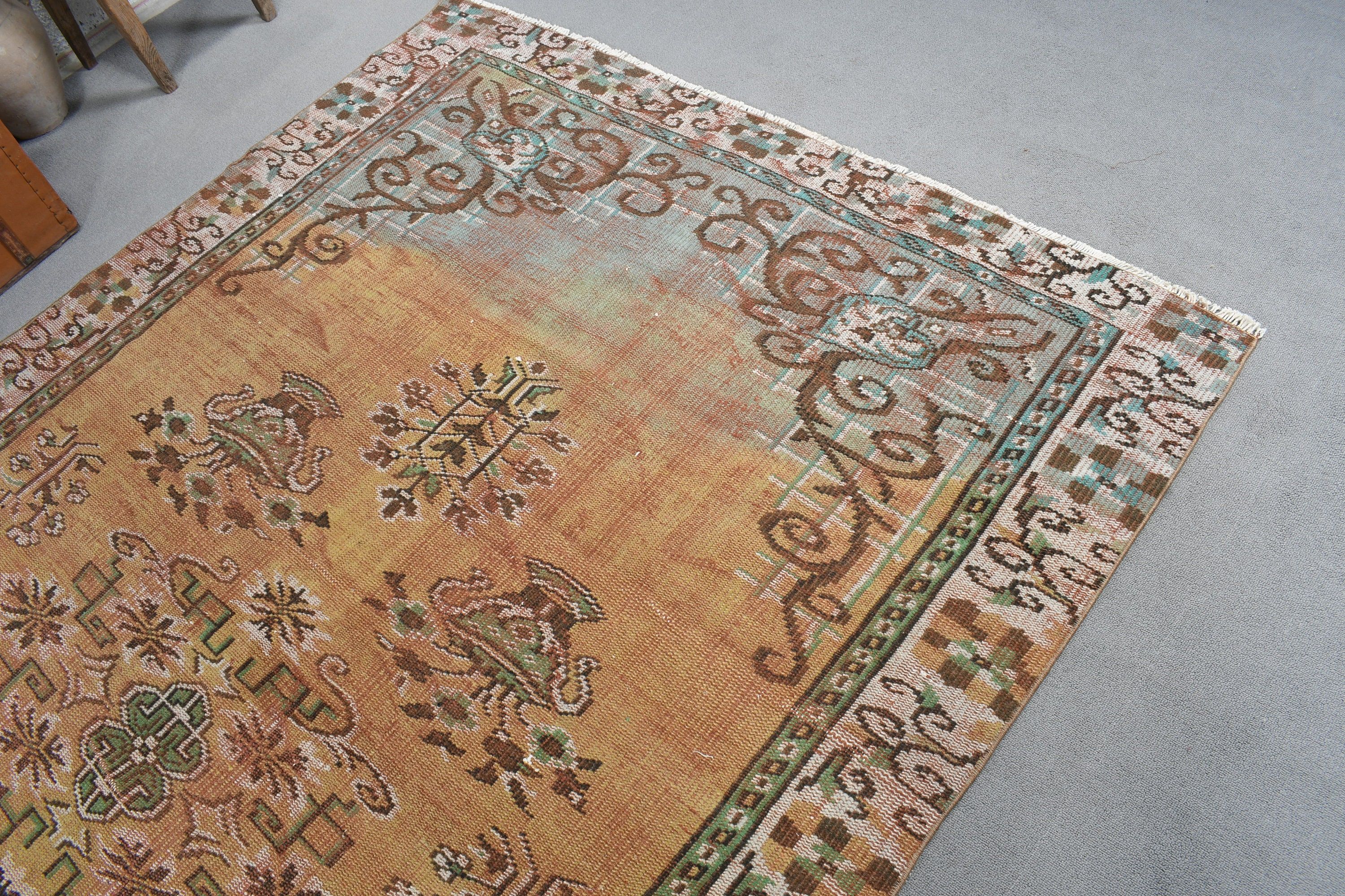 Turkish Rug, Neutral Rug, Oriental Rugs, Dining Room Rug, 5.4x8.8 ft Large Rugs, Vintage Rugs, Large Boho Rug, Orange Antique Rugs