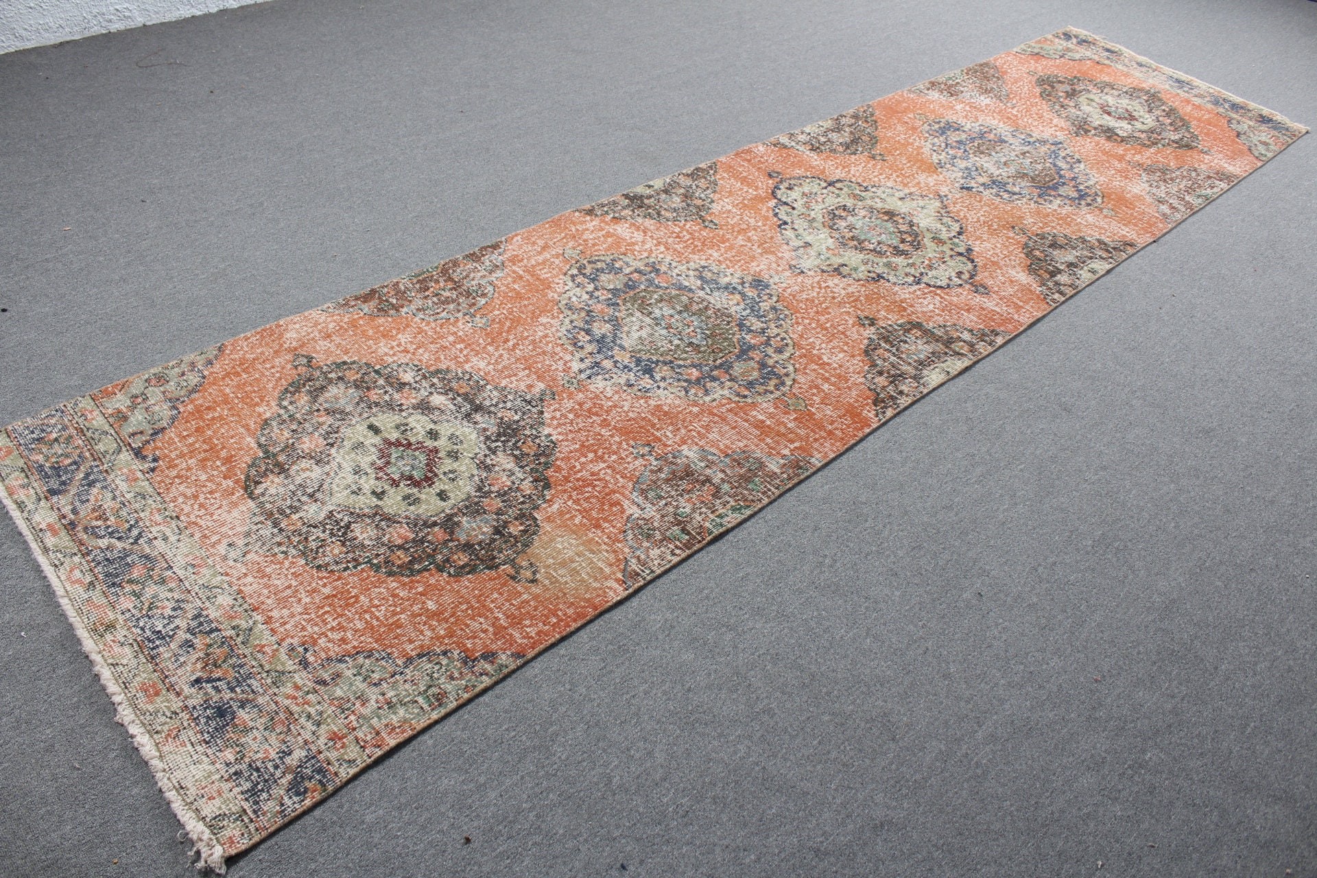 Stair Rug, 3x12.4 ft Runner Rug, Vintage Rug, Wool Rugs, Rugs for Hallway, Retro Rug, Cool Rug, Turkish Rug, Kitchen Rug, Orange Floor Rugs