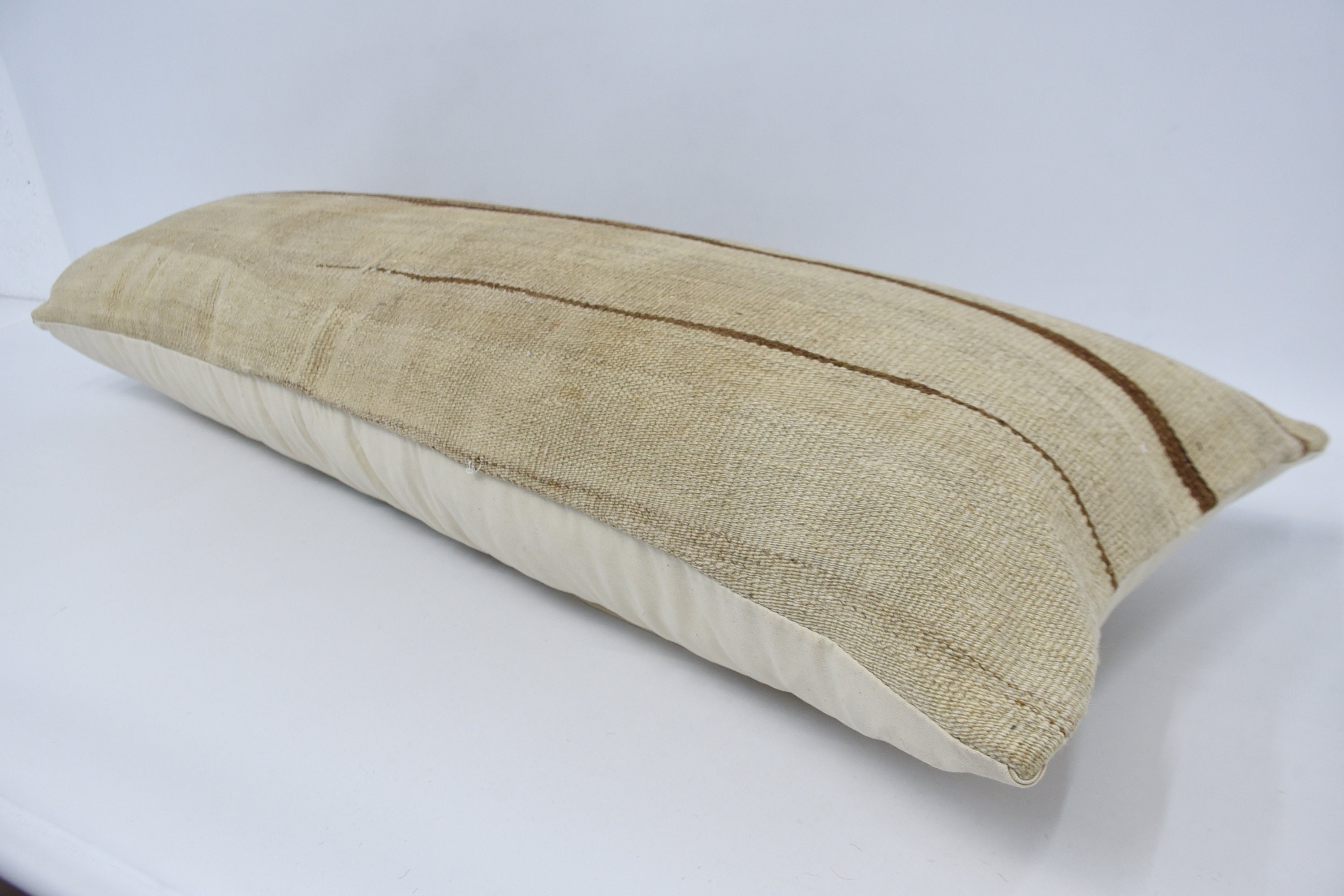 Handmade Kilim Cushion, 16"x48" Beige Cushion Case, Throw Kilim Pillow, Vintage Pillow, Art Deco Cushion Cover, Nomadic Pillow Case