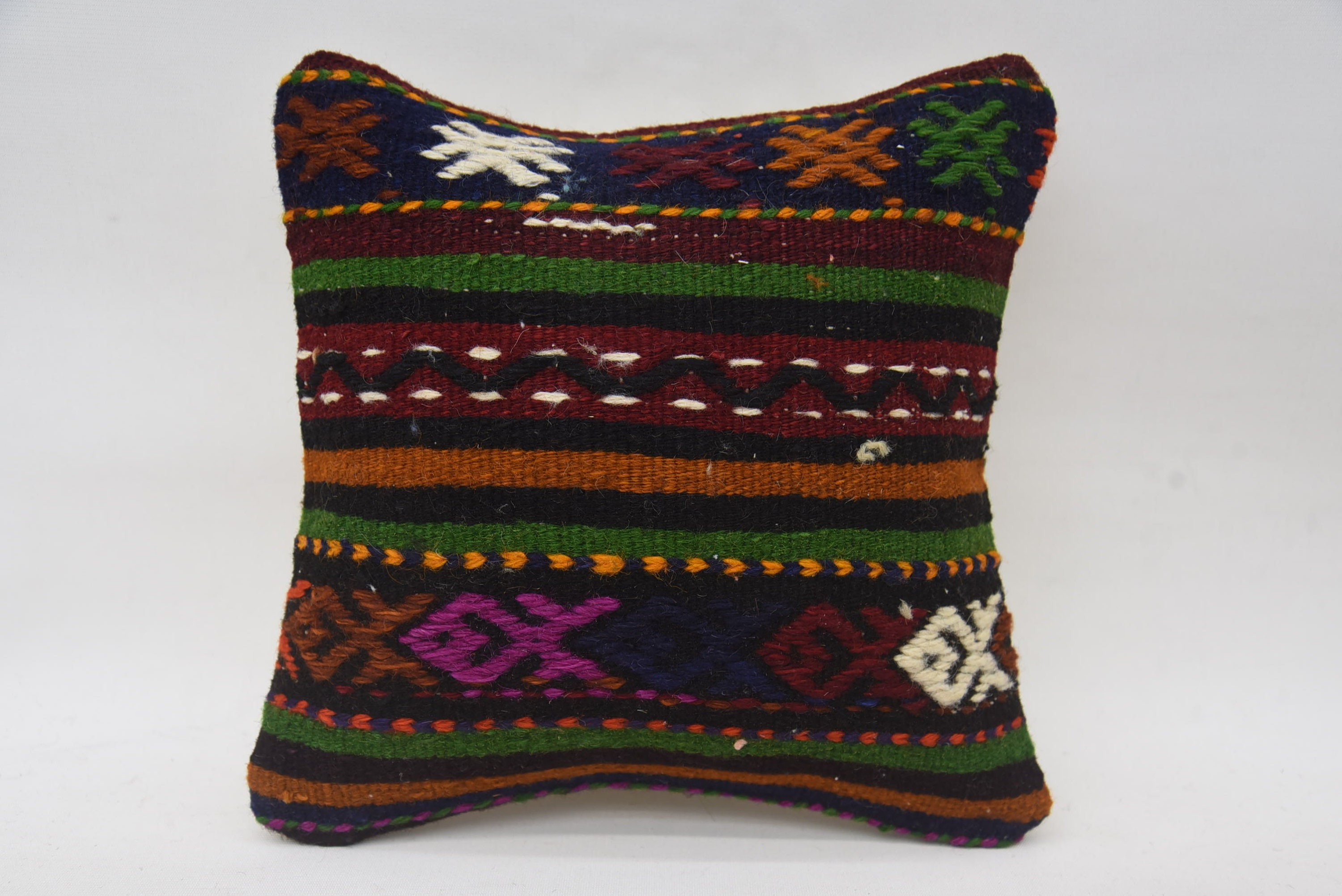 Gift Pillow, Ottoman Pillow, Indoor Pillow Case, 12"x12" Green Pillow Cover, Vintage Kilim Pillow, Handmade Kilim Cushion