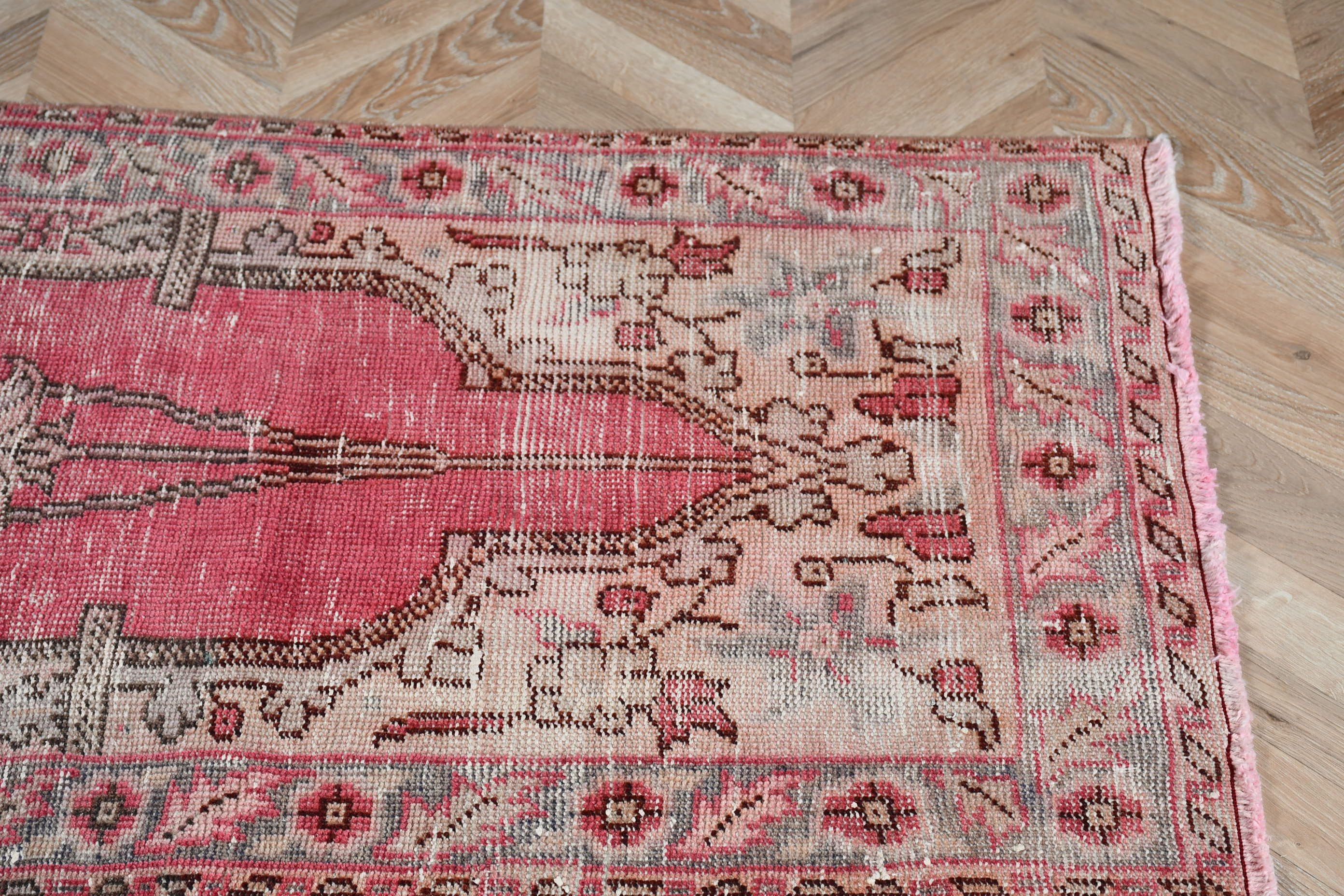 Fas Halıları, Giriş Halıları, Kırmızı 2,5x4,7 ft Küçük Halı, Oryantal Halılar, Banyo Halısı, Vintage Halılar, Kapı Paspası Halısı, Türk Halısı