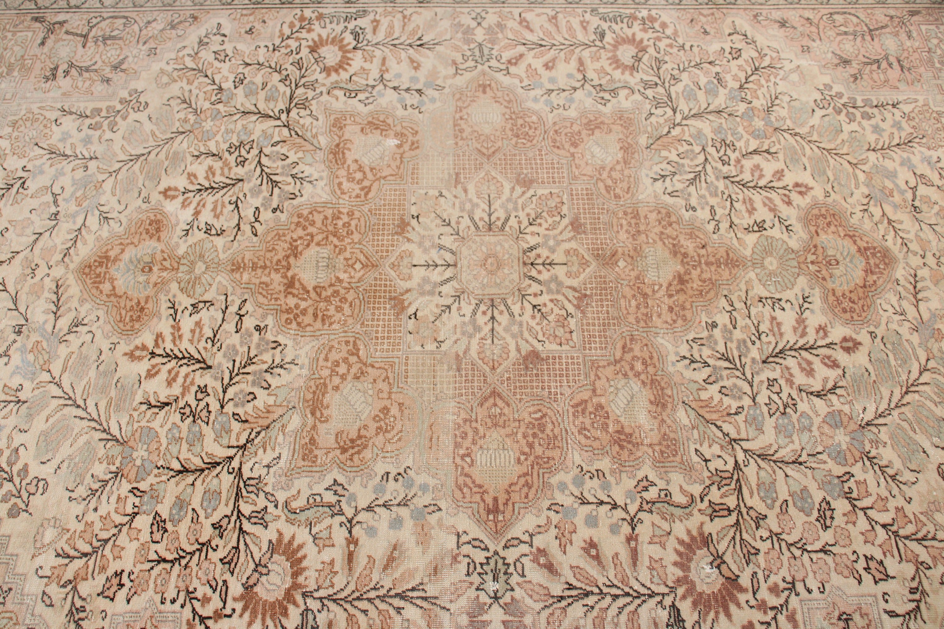 Büyük Vintage Halılar, 6.4x9.4 ft Büyük Halı, Yün Halı, Mutfak Halısı, Lüks Halı, Türk Halıları, Bej Yün Halı, Vintage Halılar, Büyük Boho Halı