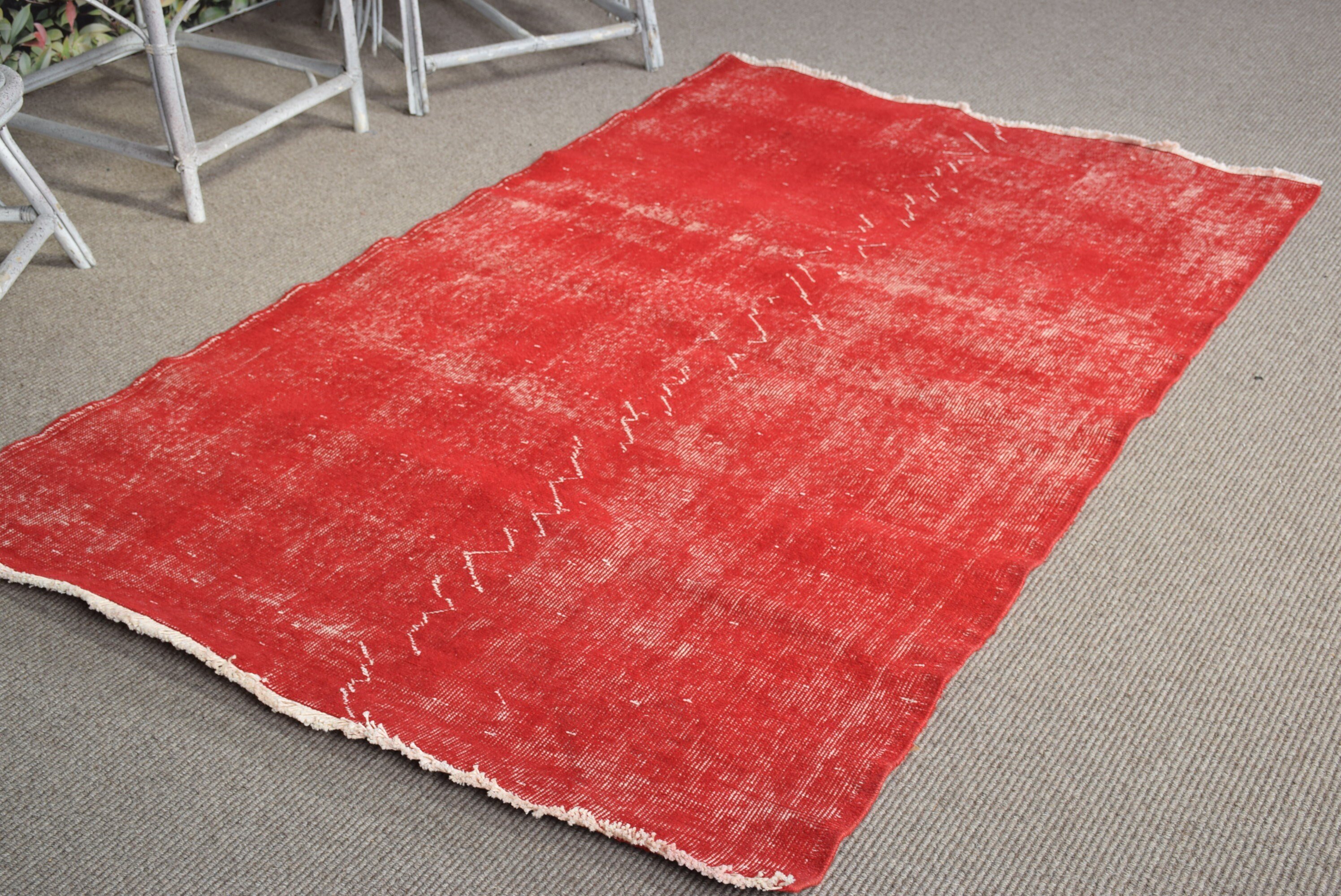 4.1x6.6 ft Area Rug, Rugs for Bedroom, Vintage Decor Rug, Indoor Rug, Anatolian Rug, Turkish Rug, Vintage Rugs, Red Cool Rug