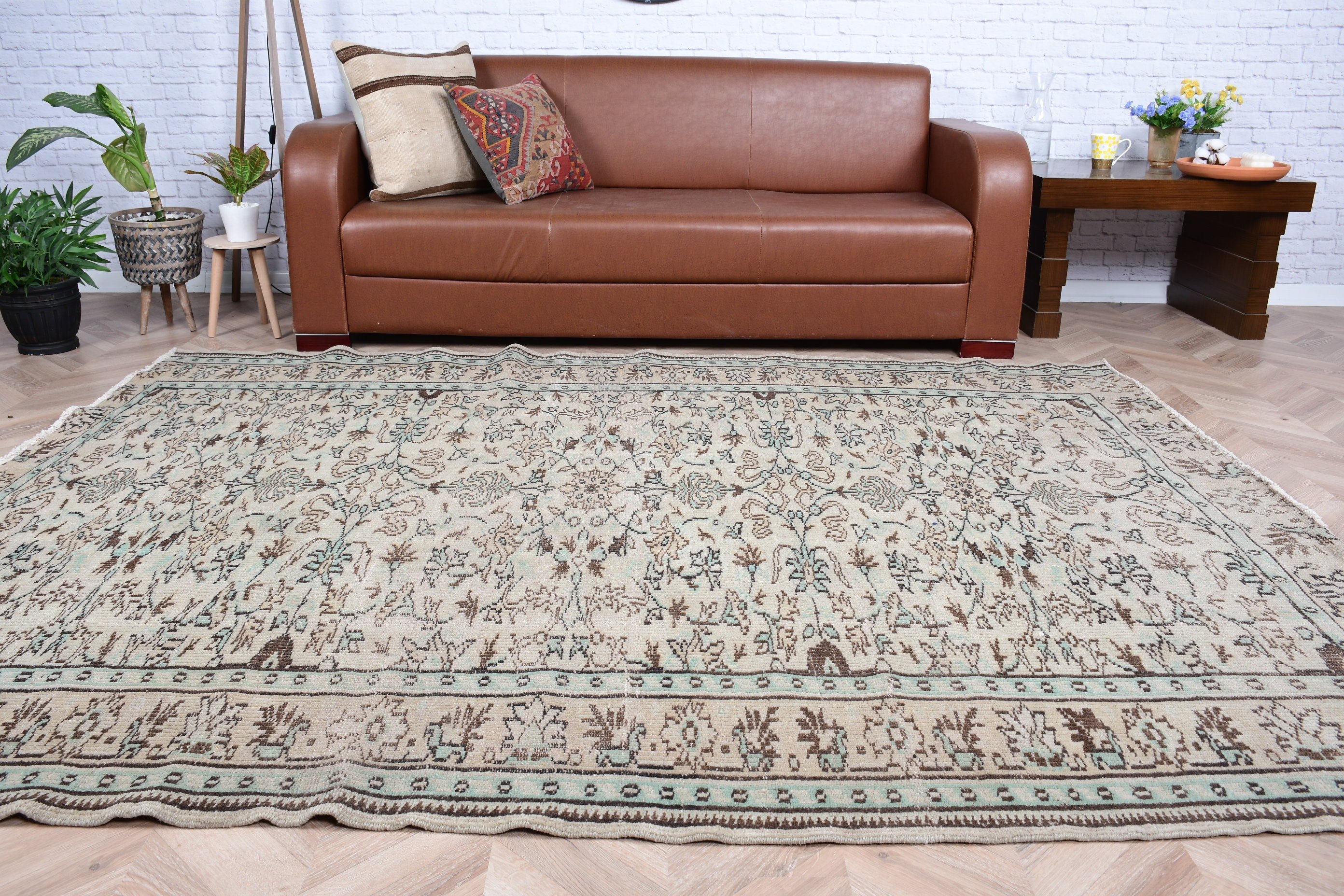 Wool Rug, Dorm Rugs, Vintage Rug, Rugs for Living Room, Antique Rugs, Turkish Rug, Salon Rug, 6.3x8.3 ft Large Rug, Brown Bedroom Rugs