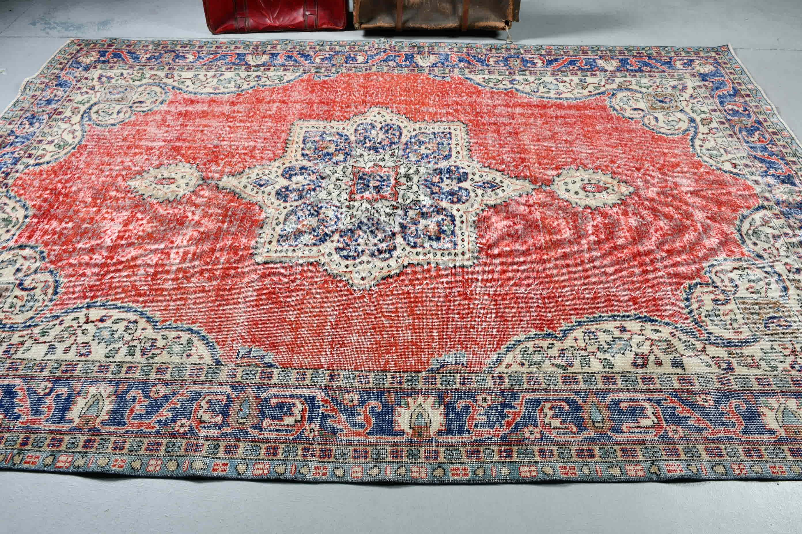 Oturma Odası Halıları, Boho Halısı, Yatak Odası Halısı, 6.6x9.8 ft Büyük Halı, Oryantal Halı, Anadolu Halısı, Vintage Halı, Türk Halısı, Kırmızı Ev Dekor Halıları