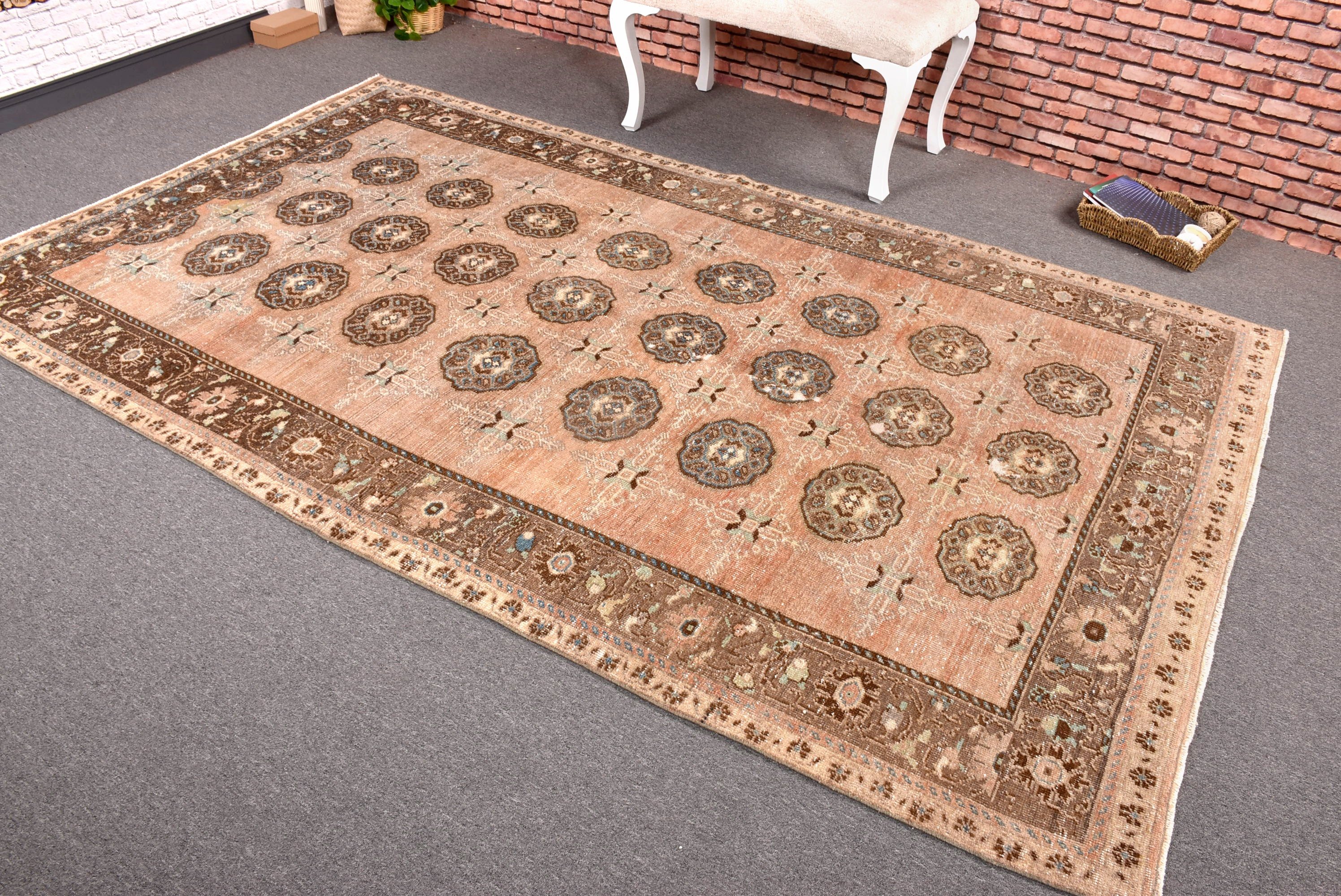 Büyük Oushak Halı, Turuncu Açıklama Halısı, 5,4x9,4 ft Büyük Halılar, Vintage Halı, Salon Halıları, Nötr Halı, Modern Halı, Türk Halısı, El Yapımı Halılar