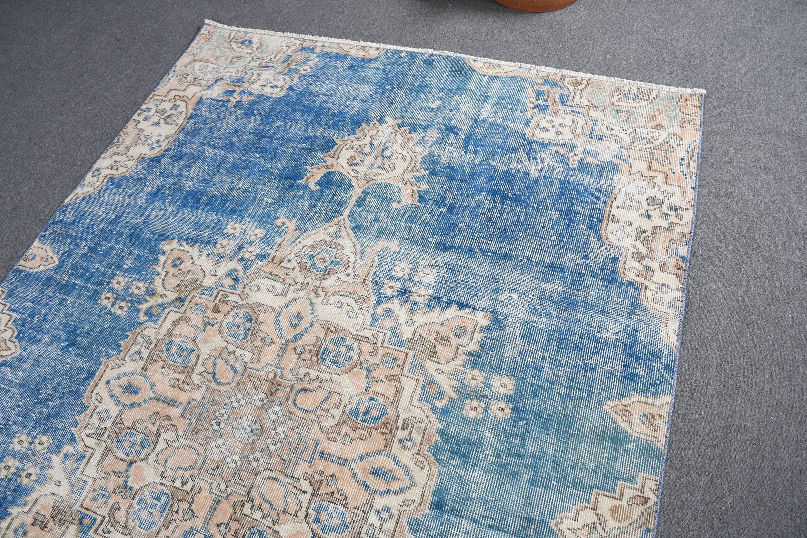 5.4x8.4 ft Large Rugs, Floor Rug, Turkish Rug, Vintage Rugs, Kitchen Rug, Anatolian Rug, Dining Room Rug, Blue Kitchen Rug, Living Room Rug