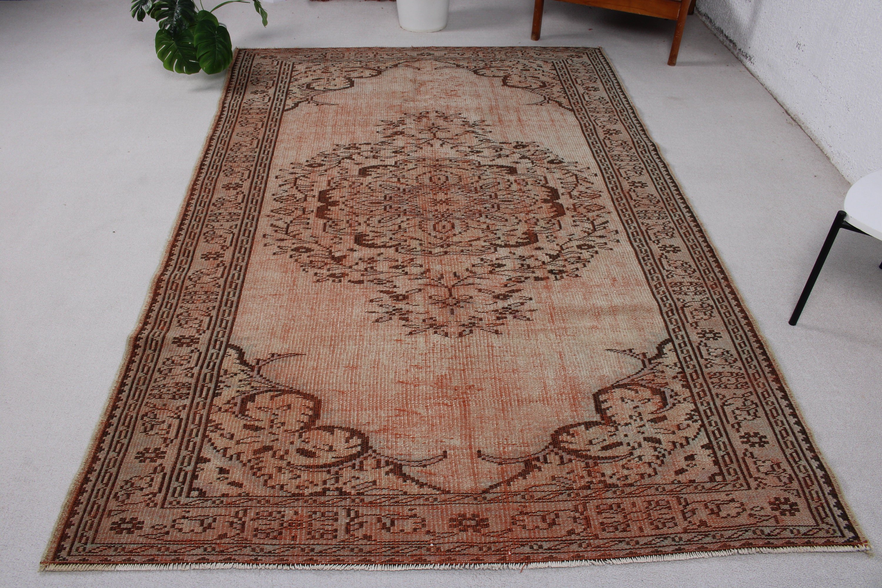 Vintage Halı, Salon Halısı, Kahverengi Oryantal Halılar, 5.3x8.1 ft Büyük Halılar, Büyük Oushak Halıları, Türk Halısı, Ev Dekorasyonu Halıları