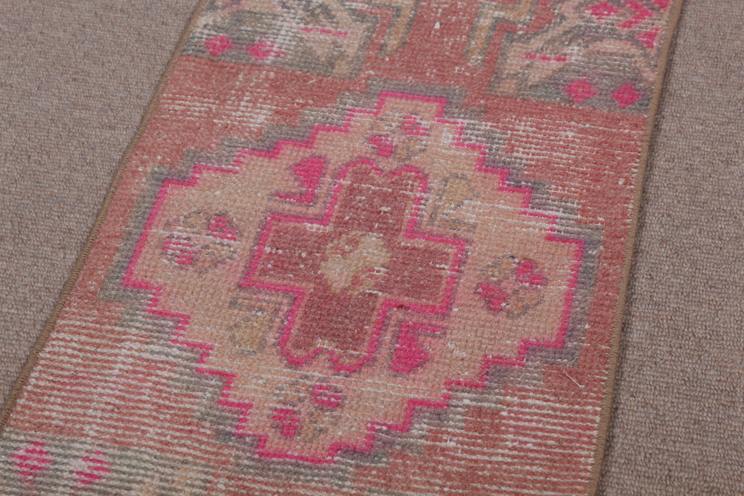 Vintage Rugs, 1.3x2.6 ft Small Rug, Turkish Rug, Bathroom Rug, Moroccan Rug, Pink Wool Rug, Entry Rug, Rugs for Bathroom