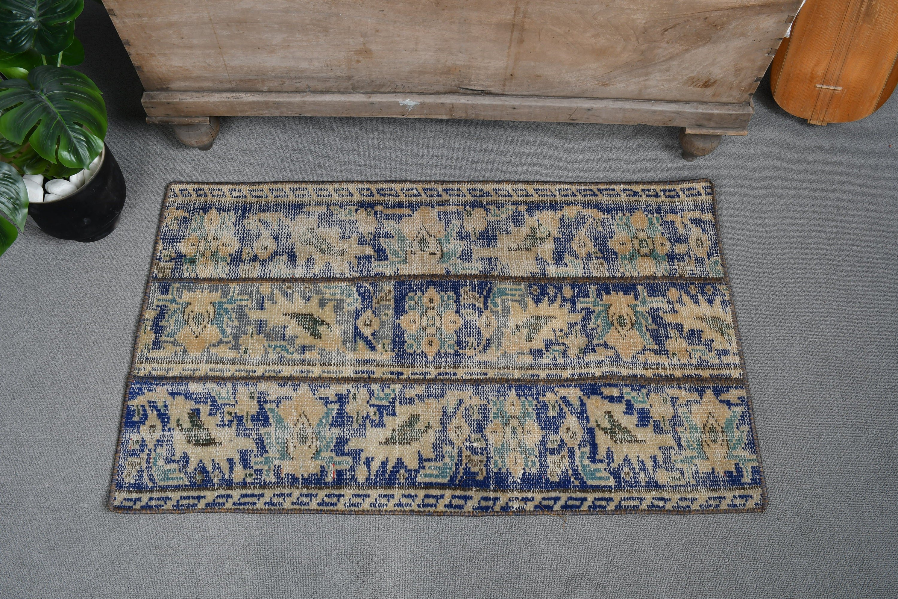 Antique Rugs, 2x3.3 ft Small Rug, Vintage Rug, Car Mat Rugs, Turkish Rugs, Blue Bedroom Rug, Kitchen Rug, Floor Rugs, Rugs for Kitchen