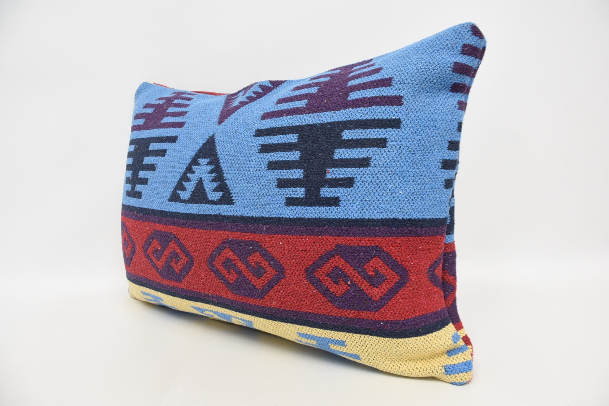 Custom Pillow Cover, 16"x24" Blue Cushion Case, Antique Pillows, Boho Throw Cushion, Ethnical Kilim Rug Pillow, Home Decor Pillow