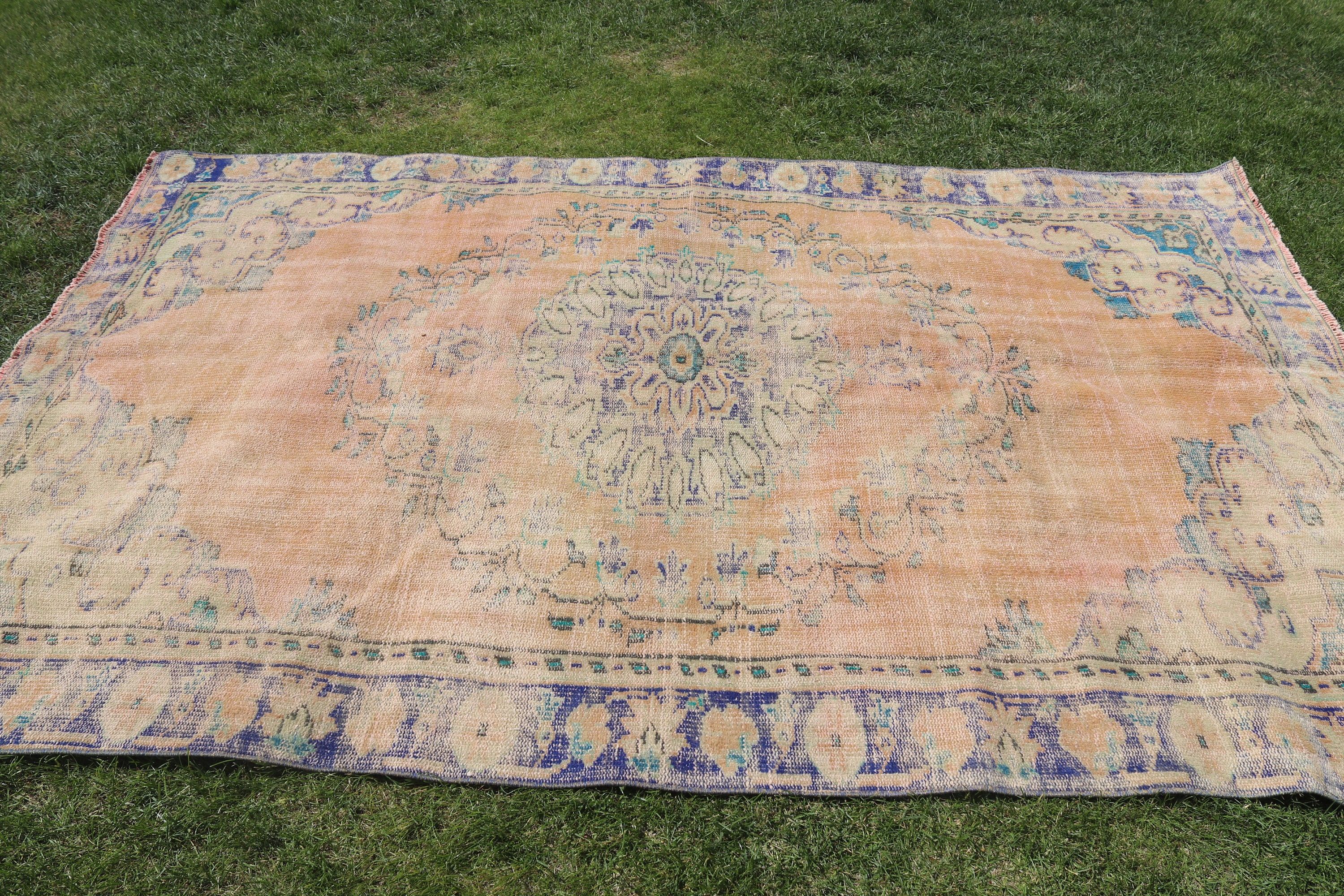 Türk Halısı, Turuncu 5.7x8.7 ft Büyük Halılar, Egzotik Halı, Boho Halısı, Büyük Oushak Halıları, Vintage Halı, Oushak Halıları, Salon Halısı