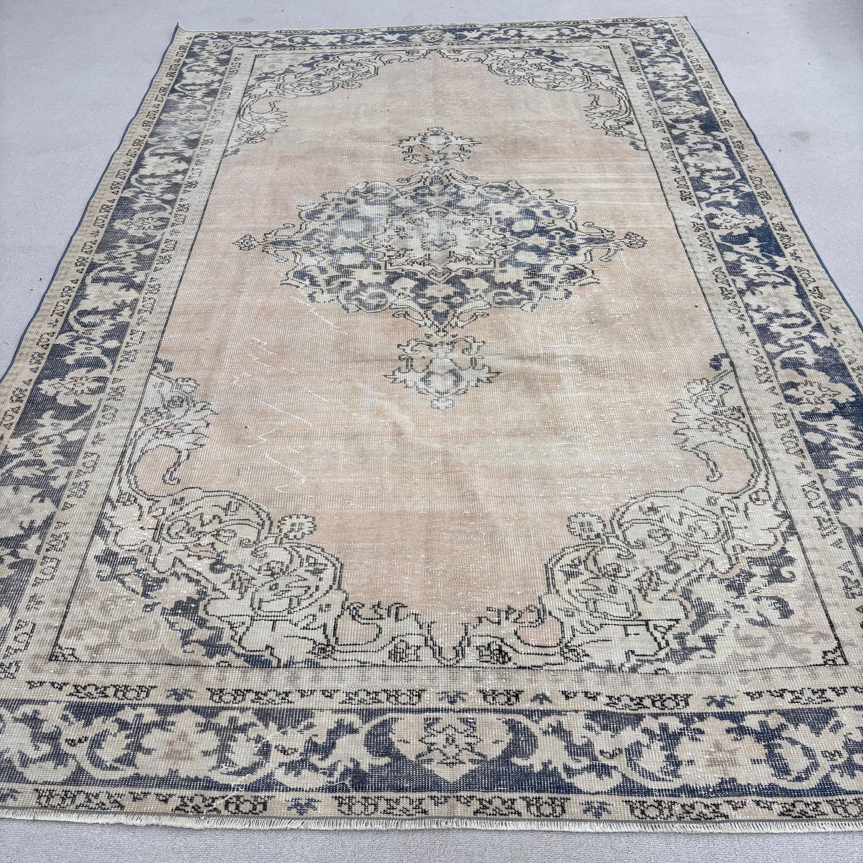 Büyük Boy Vintage Halılar, Salon Halıları, Modern Halı, Türk Halıları, Bej 6.9x10.5 ft Büyük Boy Halılar, Nötr Halı, Vintage Halı