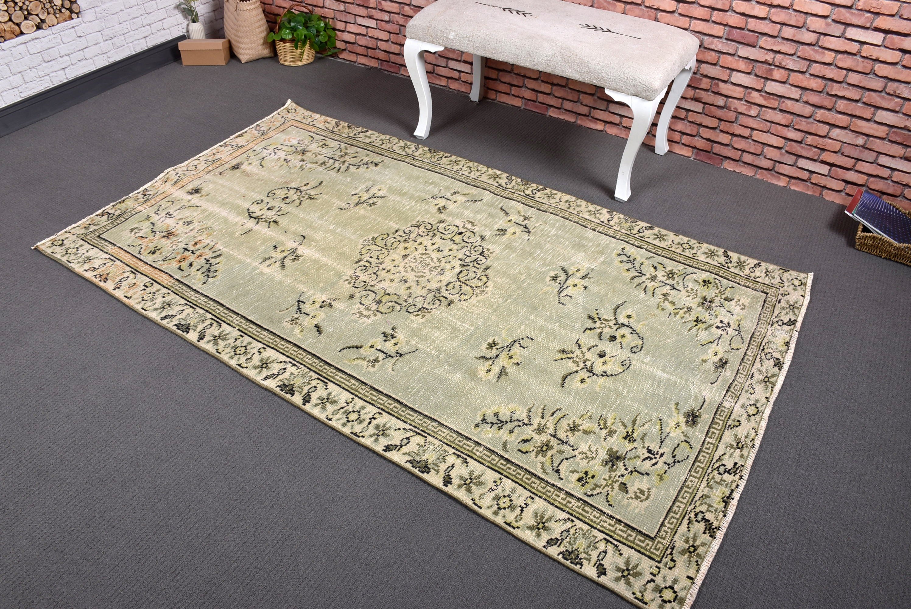 Turkish Rugs, Artistic Rugs, Vintage Rugs, Bedroom Rugs, Moroccan Rugs, 4.2x6.8 ft Area Rug, Green Floor Rugs, Oushak Area Rug, Kitchen Rug