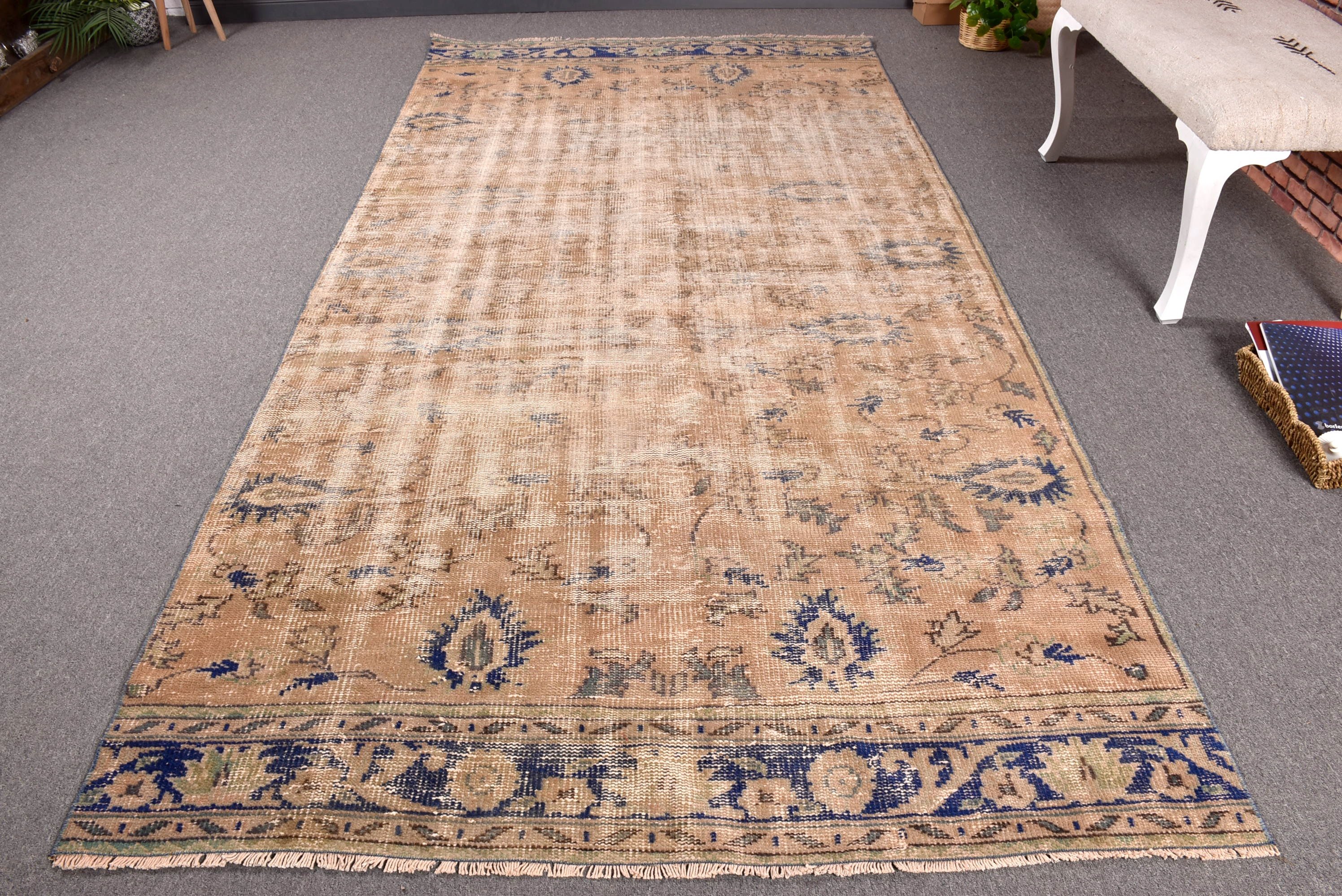 Vintage Halı, Türk Halısı, Ev Dekorasyonu Halısı, 4.9x9.8 ft Büyük Halılar, Yemek Odası Halısı, Kahverengi Yer Halıları, Boho Halısı, El Yapımı Halı, Büyük Boho Halısı