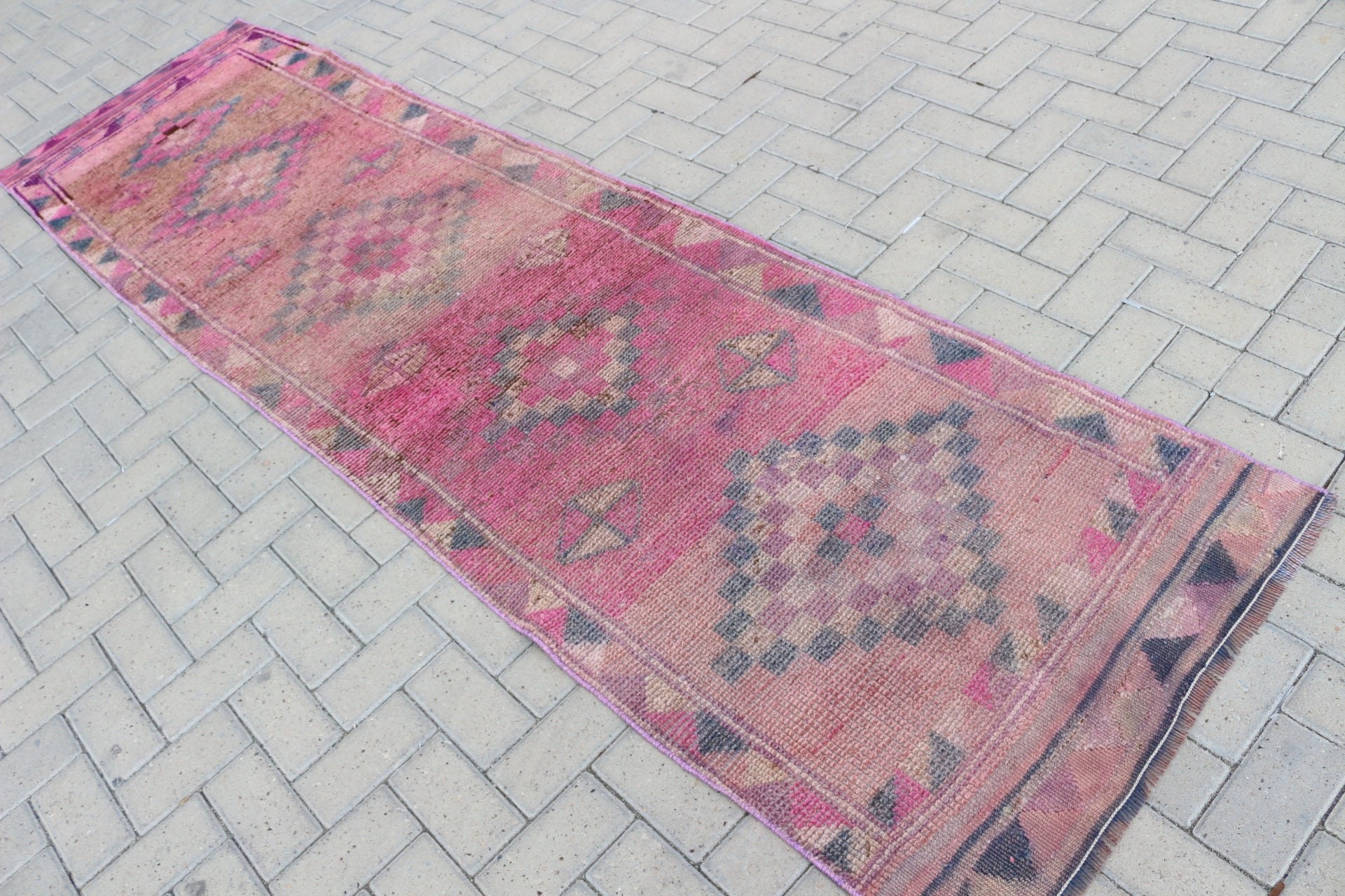 Vintage Rug, 2.8x10.2 ft Runner Rugs, Antique Rugs, Cool Rug, Stair Rugs, Pink Anatolian Rugs, Rugs for Hallway, Turkish Rug, Hallway Rug