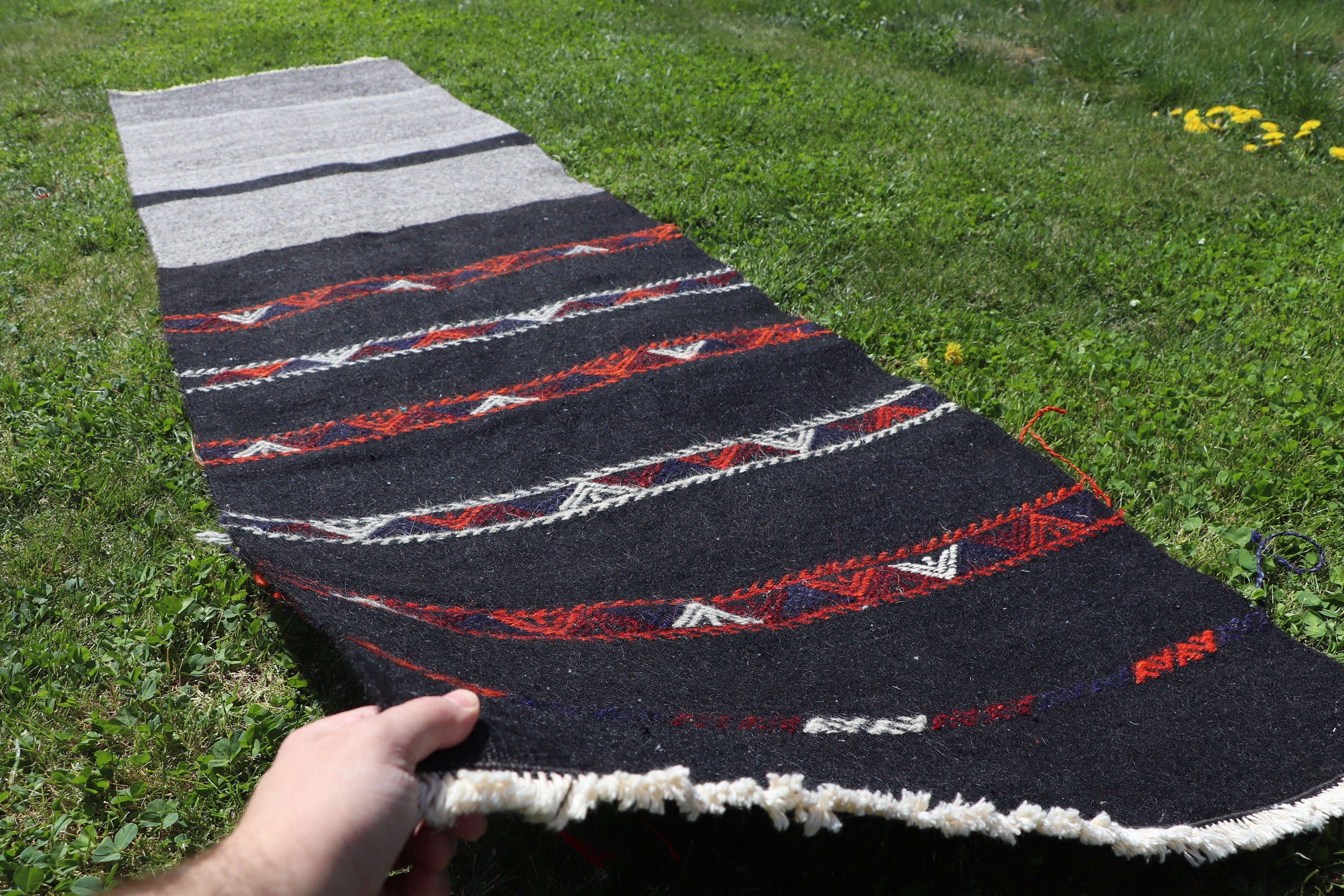 2.3x9.2 ft Runner Halıları, Uzun Koşucu Halıları, Siyah Açıklama Halısı, Boho Halıları, Kilim, Türk Halısı, Vintage Halı, Mutfak Halıları, Koridor Halıları