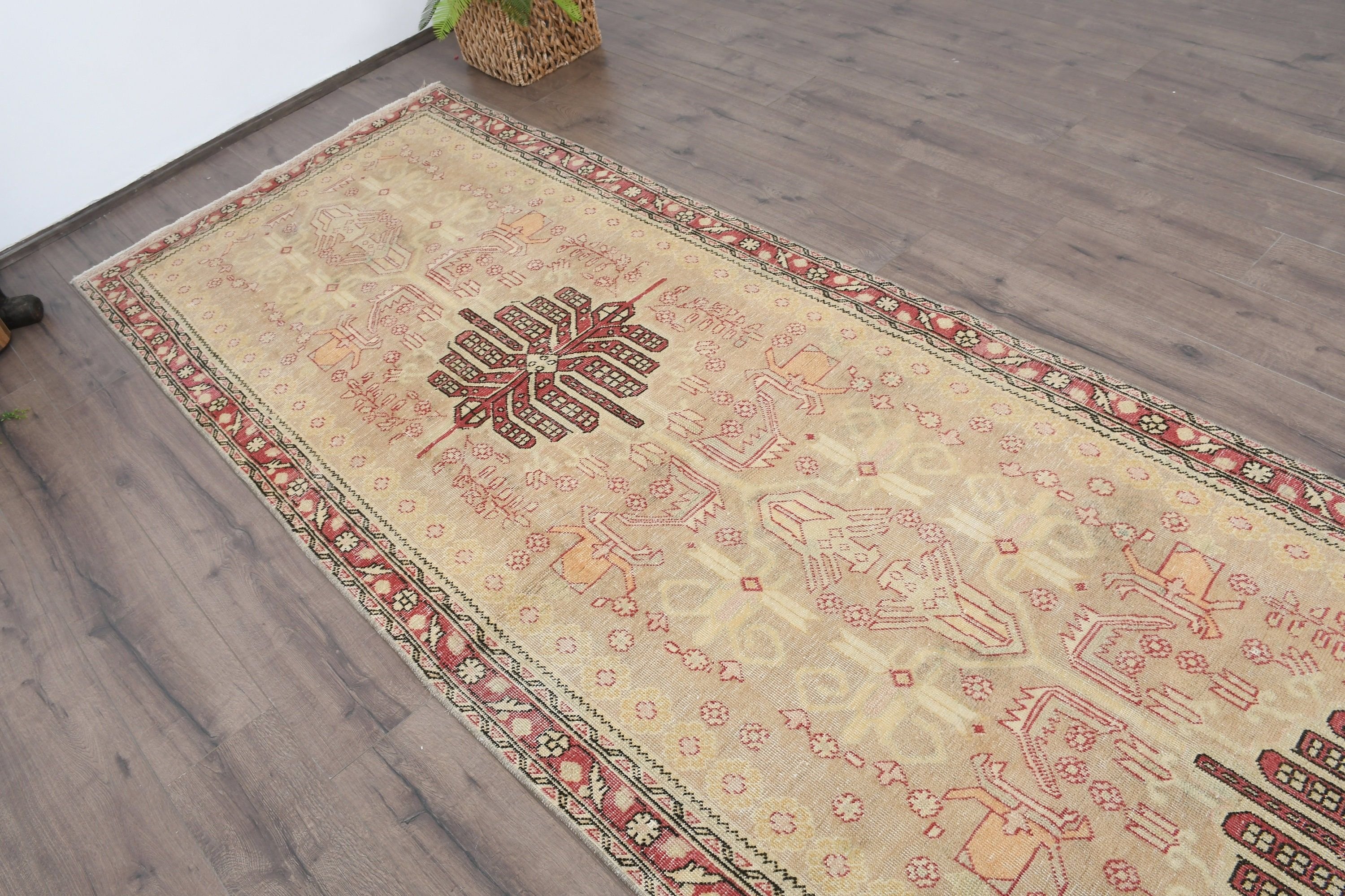 Turkish Rug, Kitchen Rug, Corridor Rug, 3.7x10.7 ft Runner Rug, Beige Wool Rug, Oriental Rug, Moroccan Rug, Rugs for Hallway, Vintage Rugs