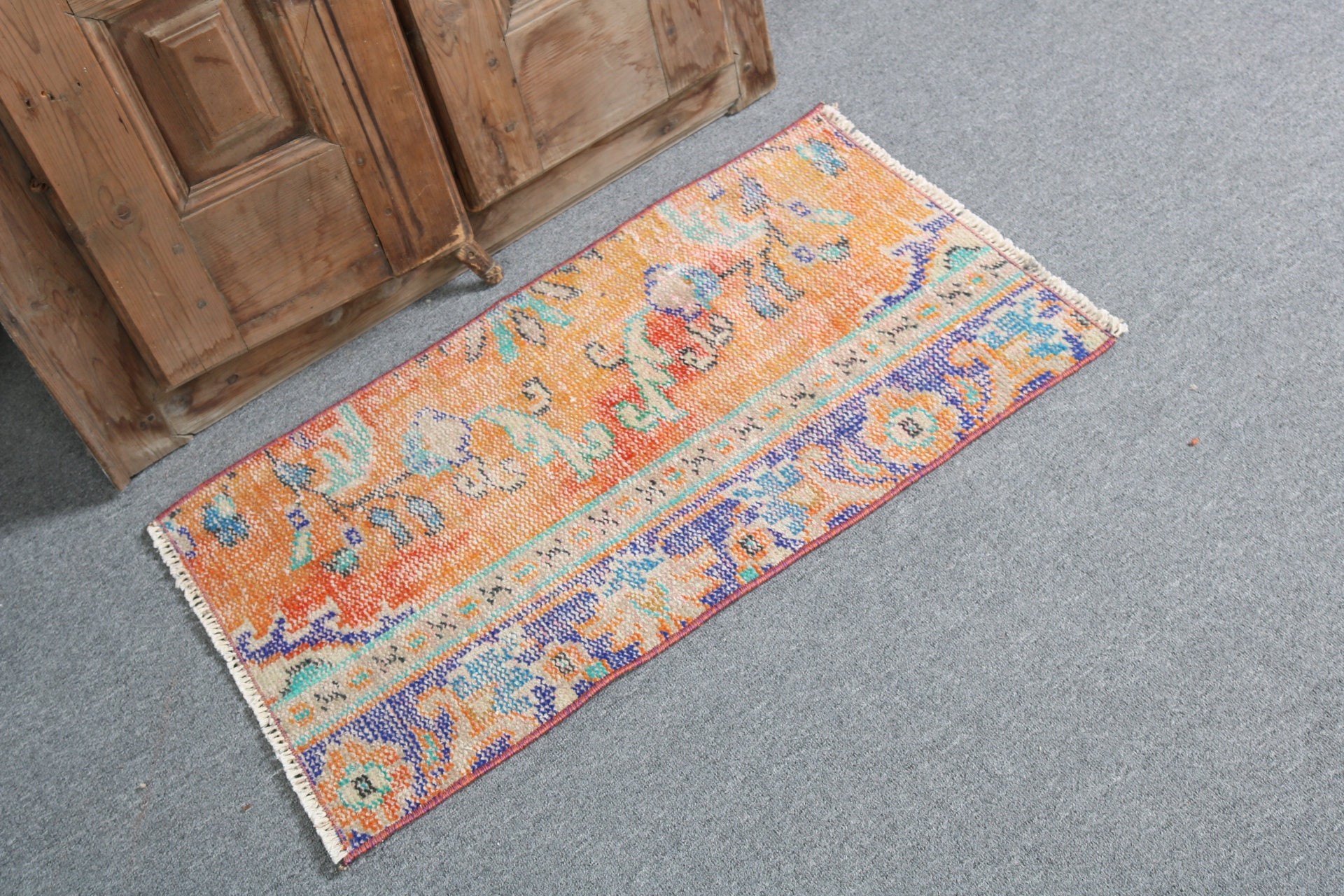 Boho Rugs, Vintage Rugs, Orange Cool Rugs, Small Area Rugs, 1.5x2.8 ft Small Rug, Oushak Rugs, Turkish Rug, Bedroom Rug, Handmade Rug