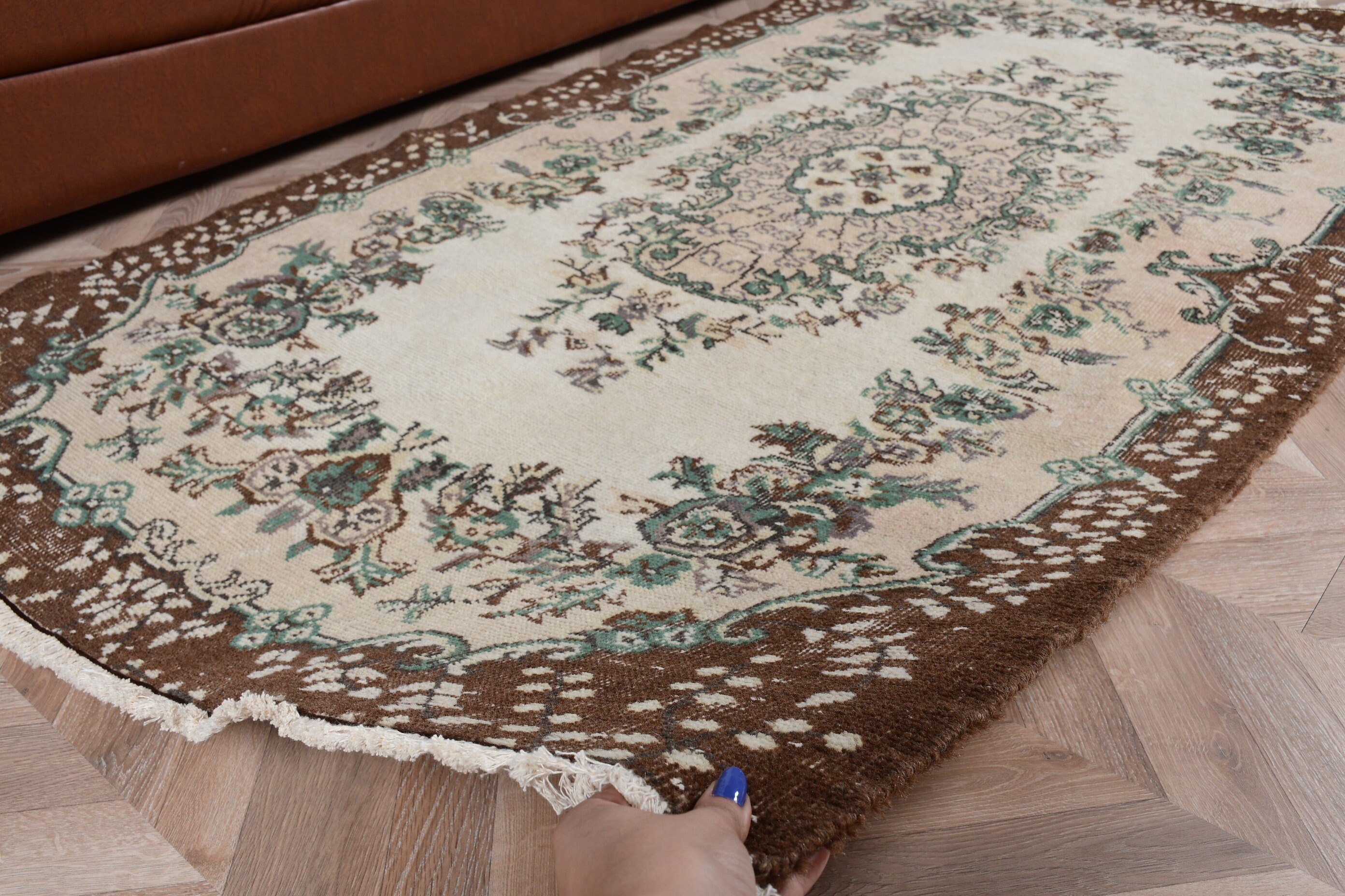 Vintage Halı, 3.8x6.7 ft Alan Halısı, Çocuk Odası Halıları, Türk Halısı, Yer Halısı, Yemek Odası Halısı, Bej Ev Dekor Halıları, Yün Halıları, Oushak Halıları