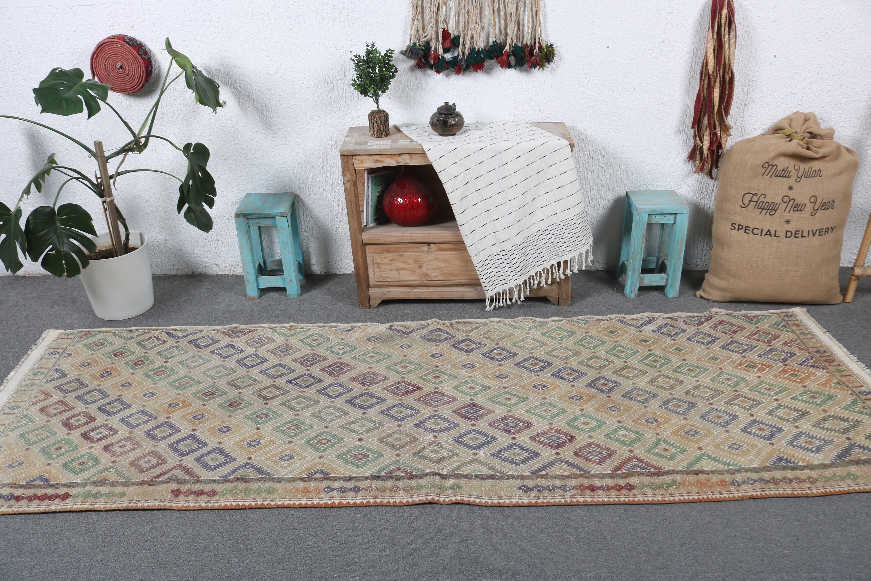 3.1x9.3 ft Runner Rugs, Turkish Rug, Long Runner Rug, Kitchen Rugs, Beige Neutral Rug, Modern Rugs, Kilim, Vintage Rugs, Anatolian Rugs