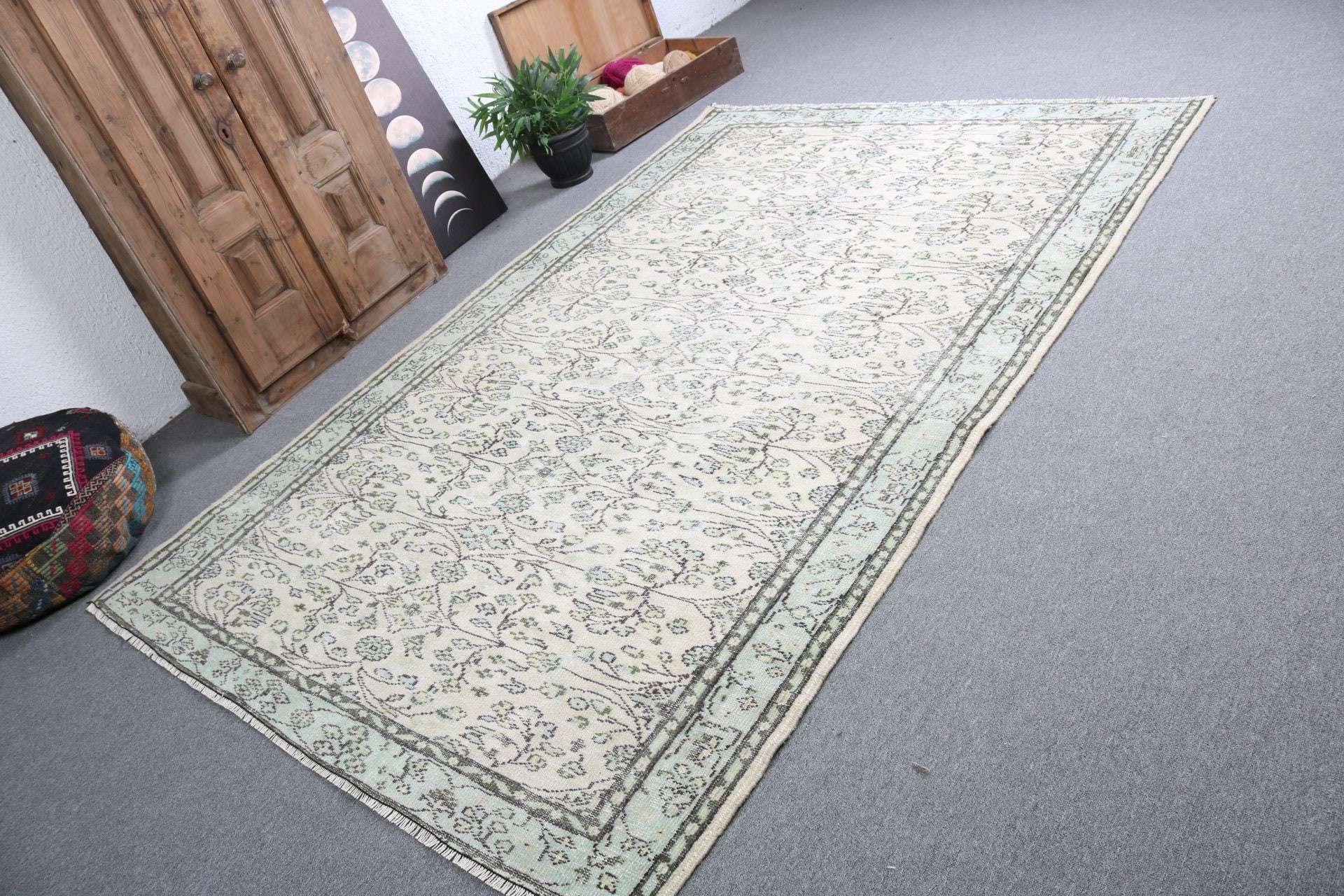 Yer Halısı, Yeşil Oryantal Halı, 5.9x8.8 ft Büyük Halılar, Anadolu Halısı, Yemek Odası Halısı, Türk Halıları, Büyük Vintage Halı, Vintage Halılar