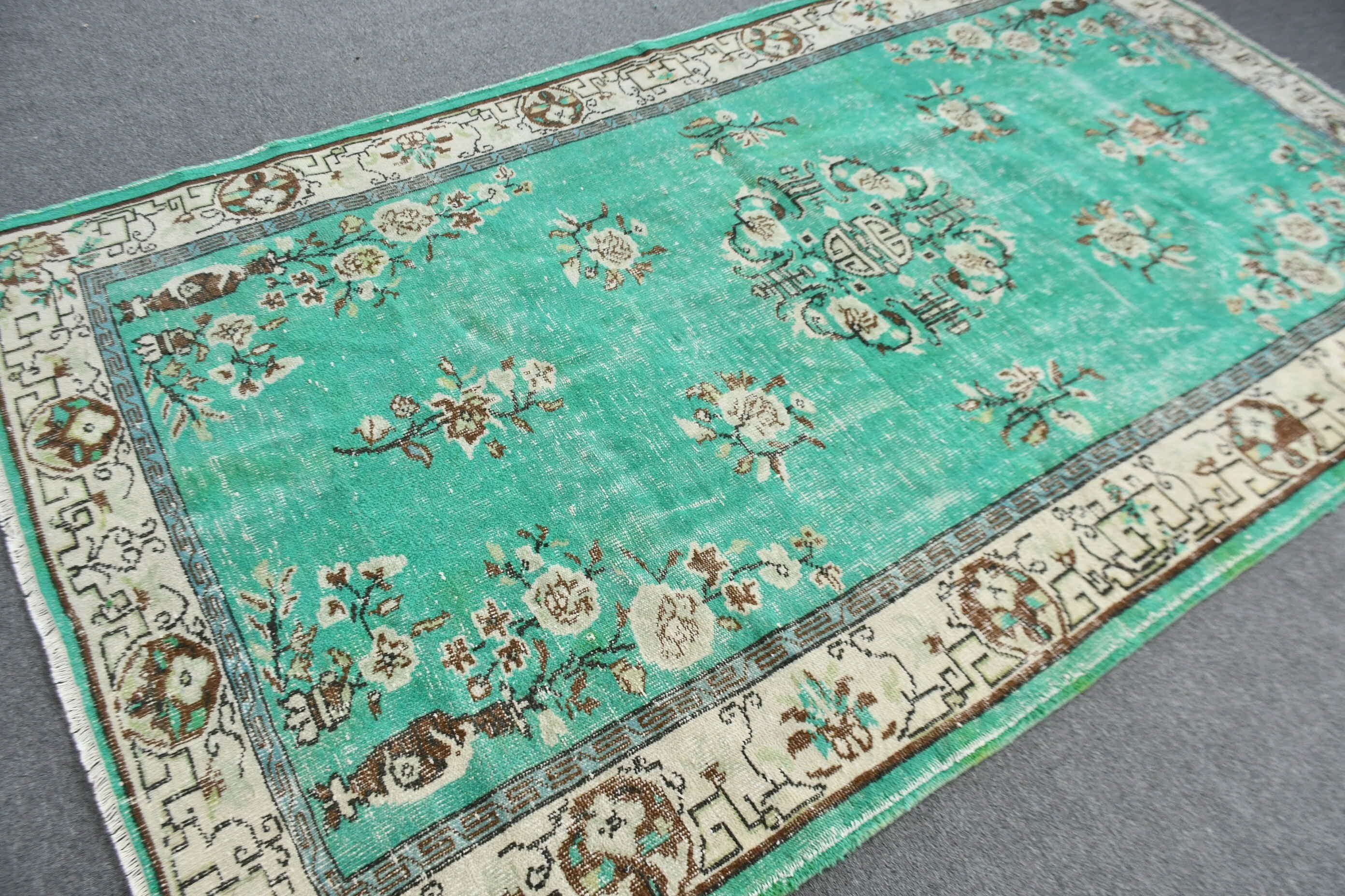 Floor Rug, Turkish Rug, Dining Room Rugs, Salon Rug, Vintage Rug, Retro Rug, Green Cool Rugs, Oriental Rugs, 5.8x9.7 ft Large Rugs