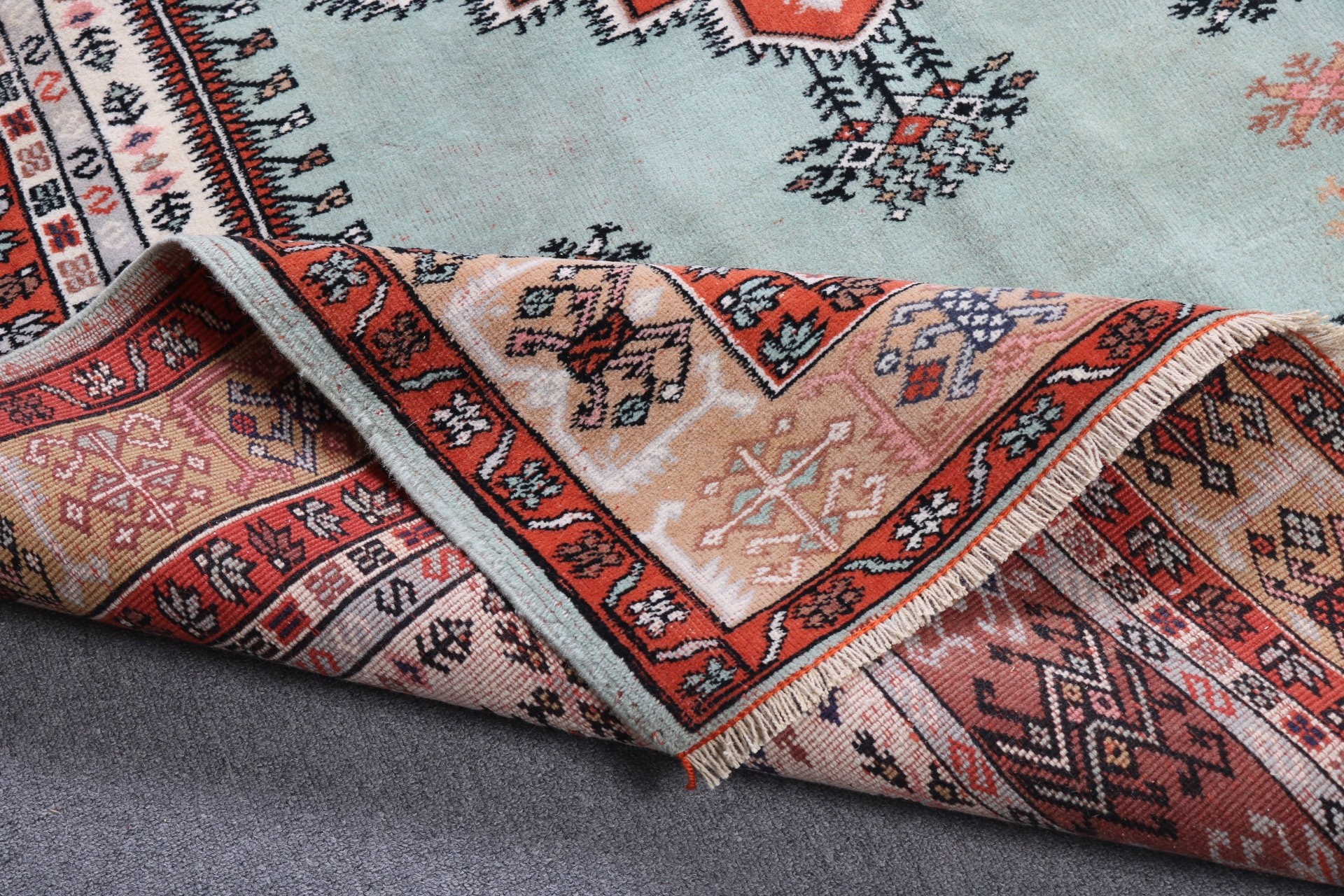 Antika Halı, Vintage Halı, Ev Dekorasyonu Halıları, Yeşil Ev Dekorasyonu Halıları, Yer Halıları, 4.6x6.3 ft Alan Halıları, Boho Halısı, Türk Halısı, Oturma Odası Halısı