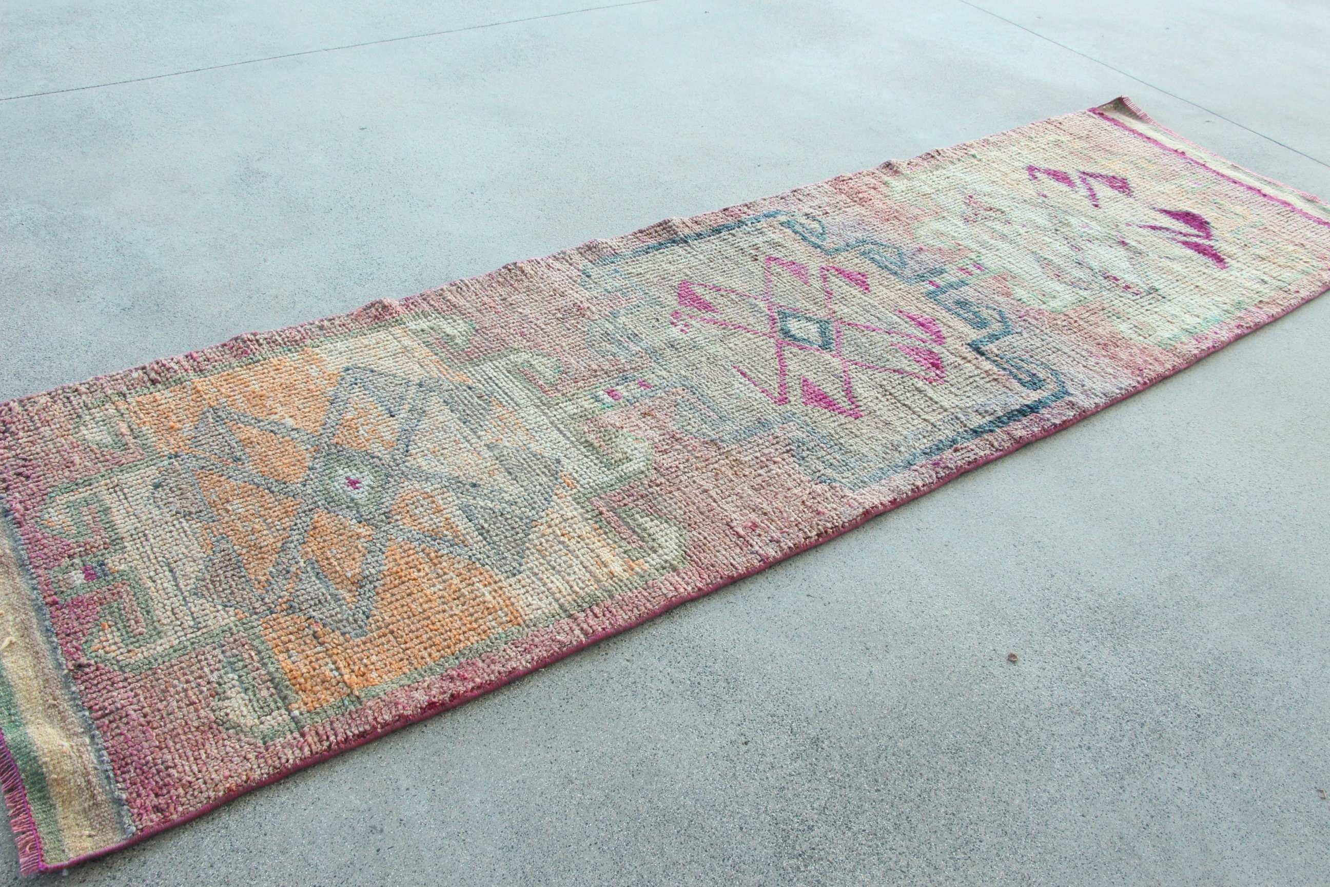 Vintage Halılar, 3.1x10.2 ft Runner Halıları, Vintage Runner Halıları, Açıklama Halısı, Pembe Oryantal Halı, Koridor Halıları, Türk Halısı, Havalı Halılar