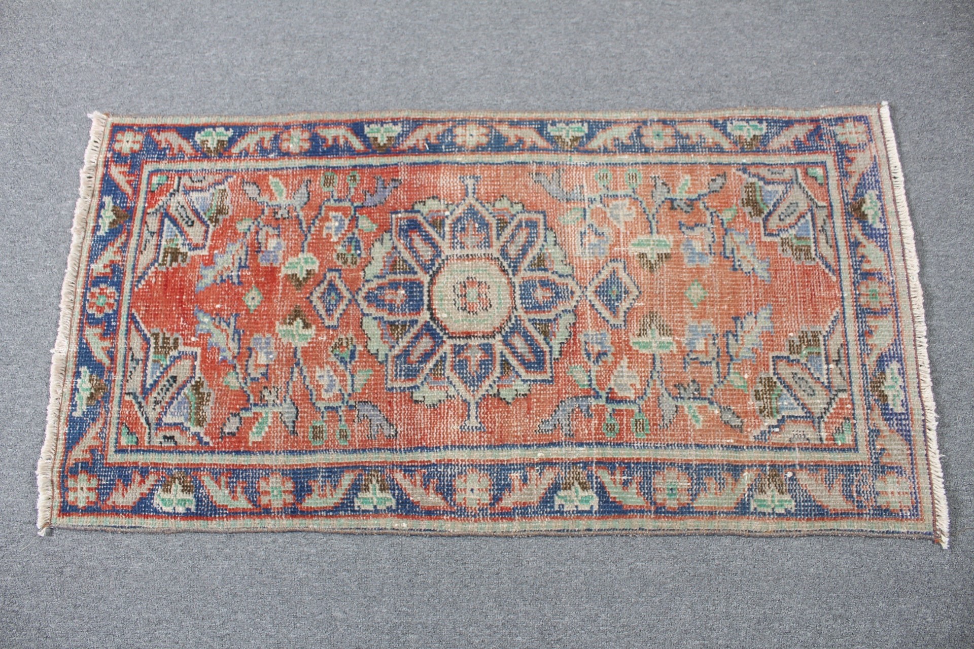 Entry Rugs, Orange  2.2x4.3 ft Small Rugs, Wool Rug, Vintage Rug, Oriental Rug, Turkish Rugs, Rugs for Bathroom, Nursery Rug