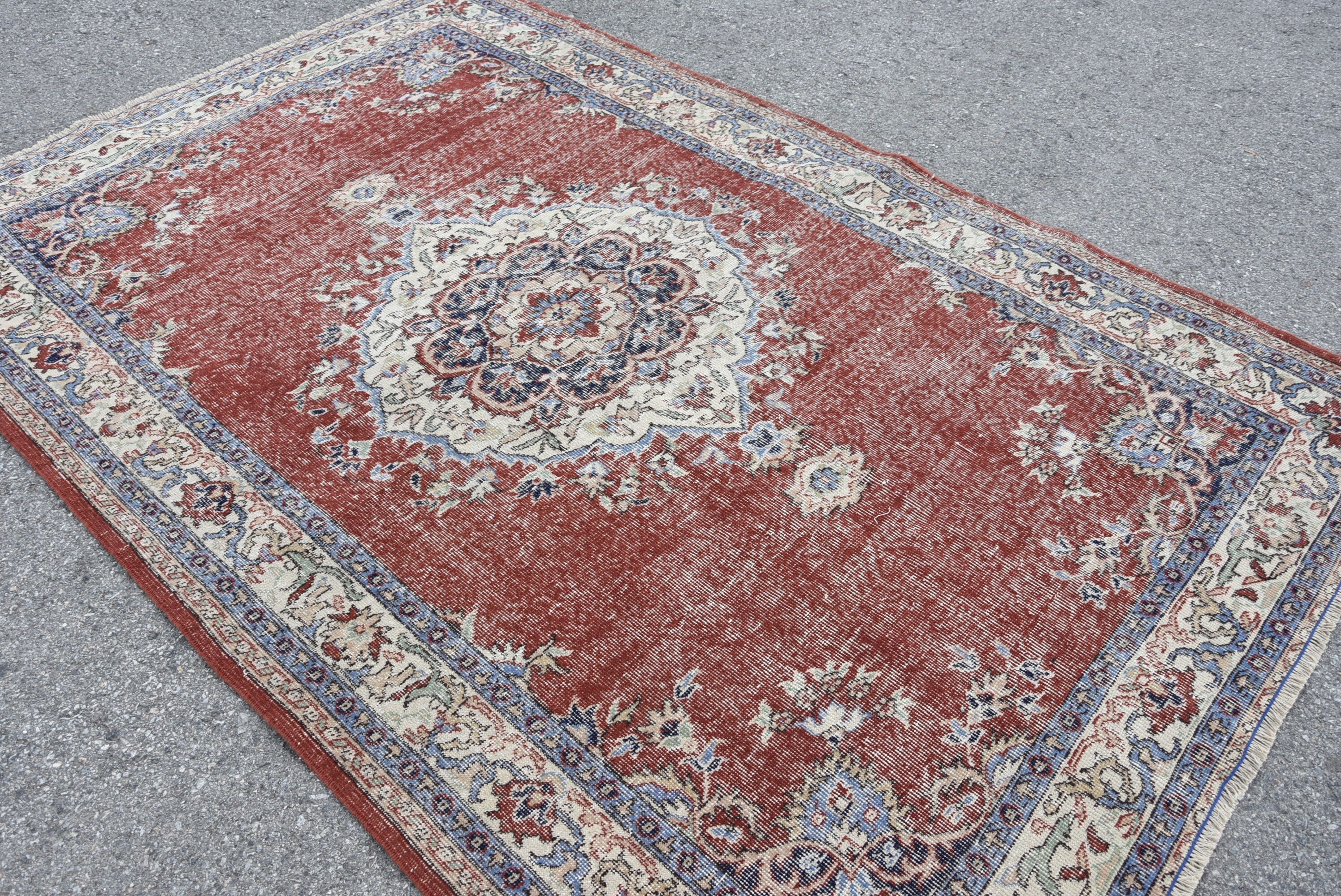 Living Room Rug, Turkish Rug, Kitchen Rug, Red Home Decor Rug, Boho Rugs, Vintage Rug, Salon Rug, Antique Rug, 5.6x8.6 ft Large Rug