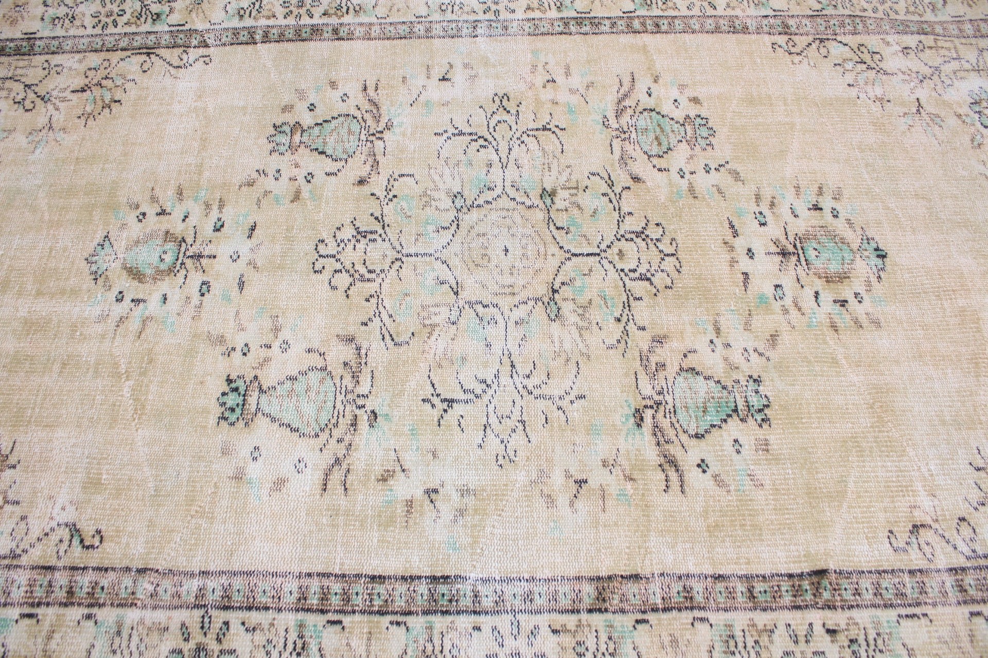 Turkish Rug, 5.1x8.6 ft Large Rugs, Authentic Rugs, Wool Rugs, Salon Rugs, Home Decor Rugs, Green Cool Rugs, Vintage Rugs, Living Room Rug