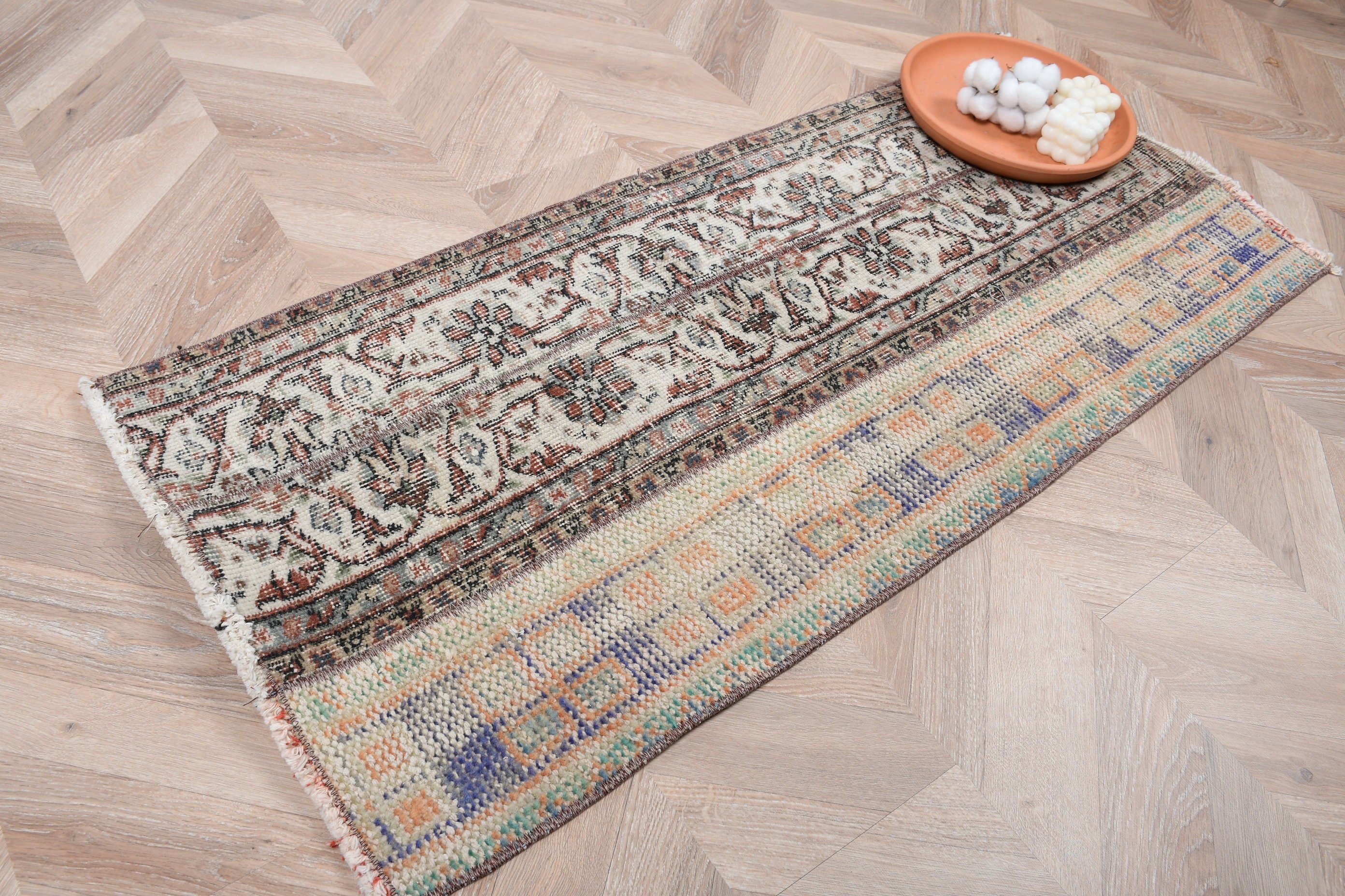 Kitchen Rug, Bright Rug, Turkish Rug, 1.8x4 ft Small Rug, Entry Rug, Beige Anatolian Rugs, Rugs for Door Mat, Vintage Rug, Anatolian Rugs