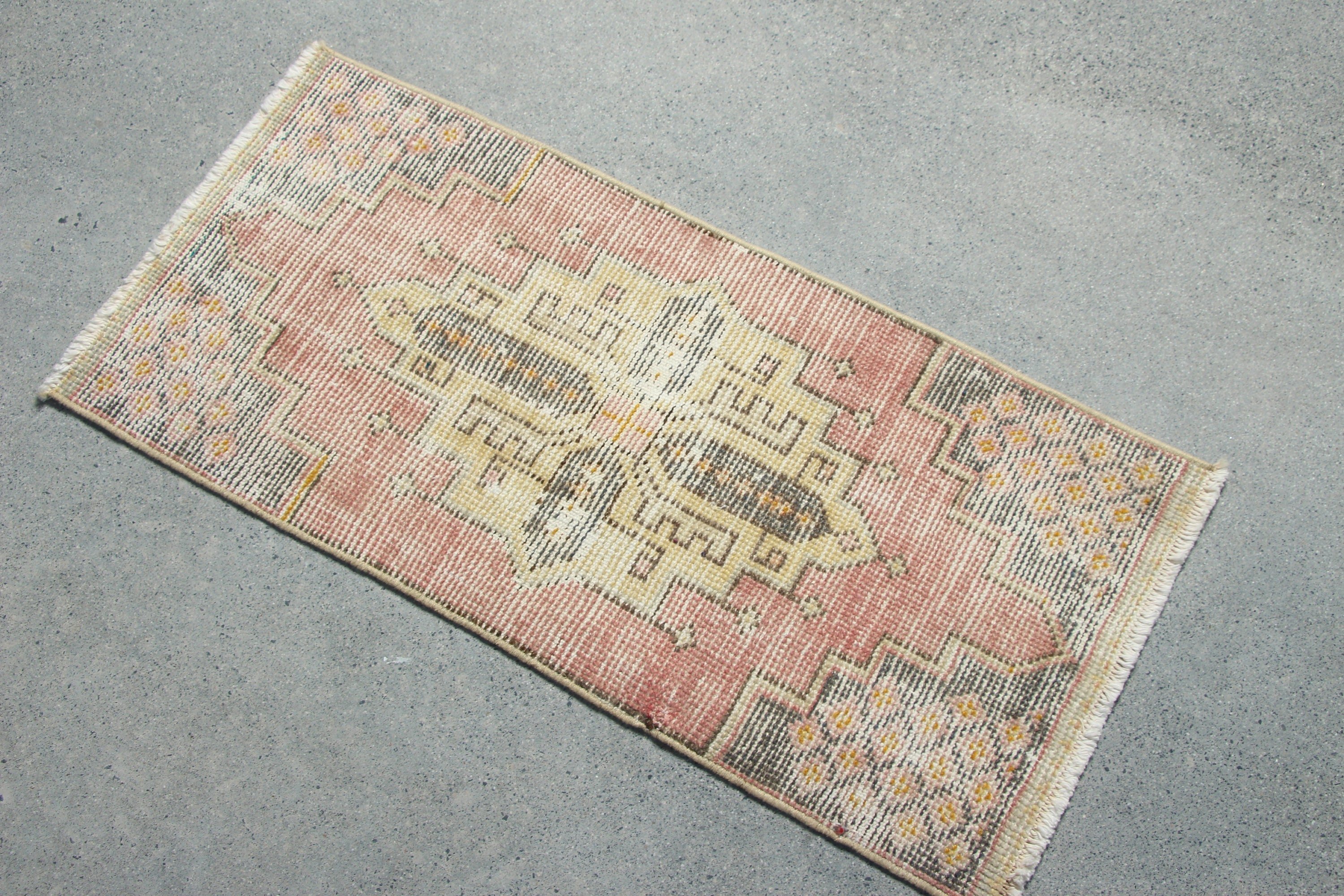 Wall Hanging Rugs, Floor Rug, Pink Cool Rugs, 1.4x3 ft Small Rug, Turkish Rug, Kitchen Rug, Rugs for Entry, Vintage Rug