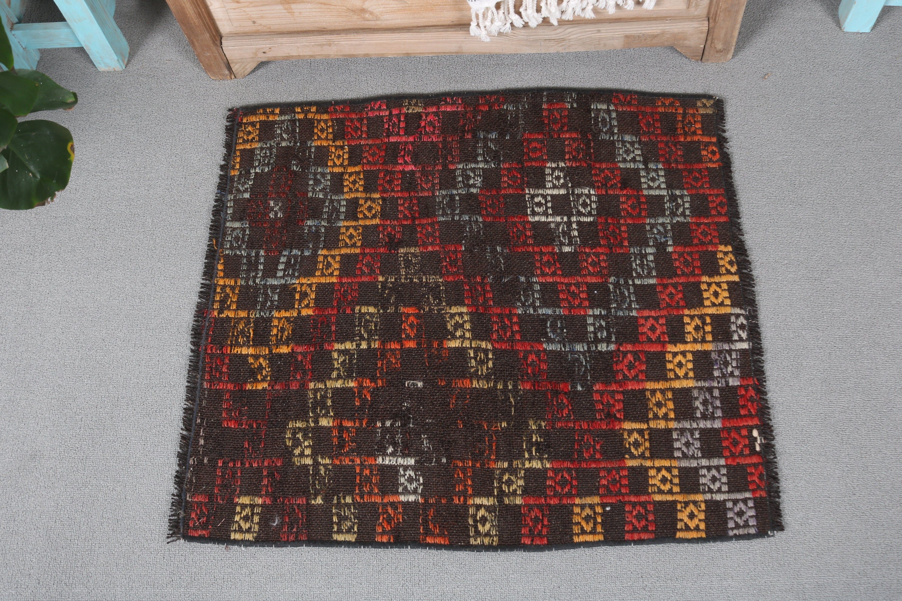 Turkish Rug, Vintage Rugs, 2.1x2.4 ft Small Rugs, Kitchen Rugs, Bath Rug, Wall Hanging Rug, Black Kitchen Rugs, Nomadic Rug, Antique Rug