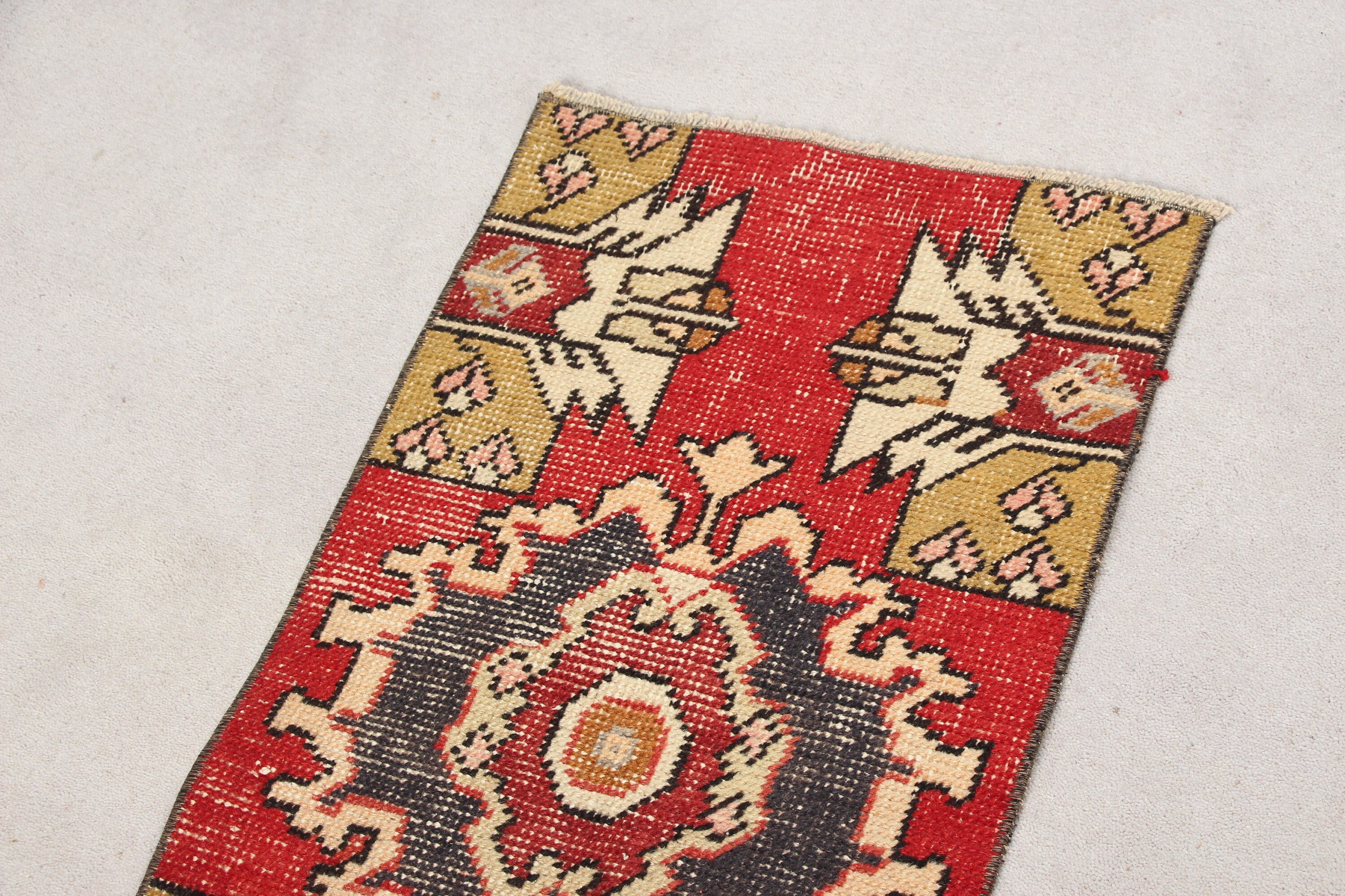 Oushak Rug, Antique Rug, 1.4x2.7 ft Small Rug, Bedroom Rug, Vintage Rug, Red Antique Rug, Kitchen Rug, Turkish Rugs, Rugs for Entry