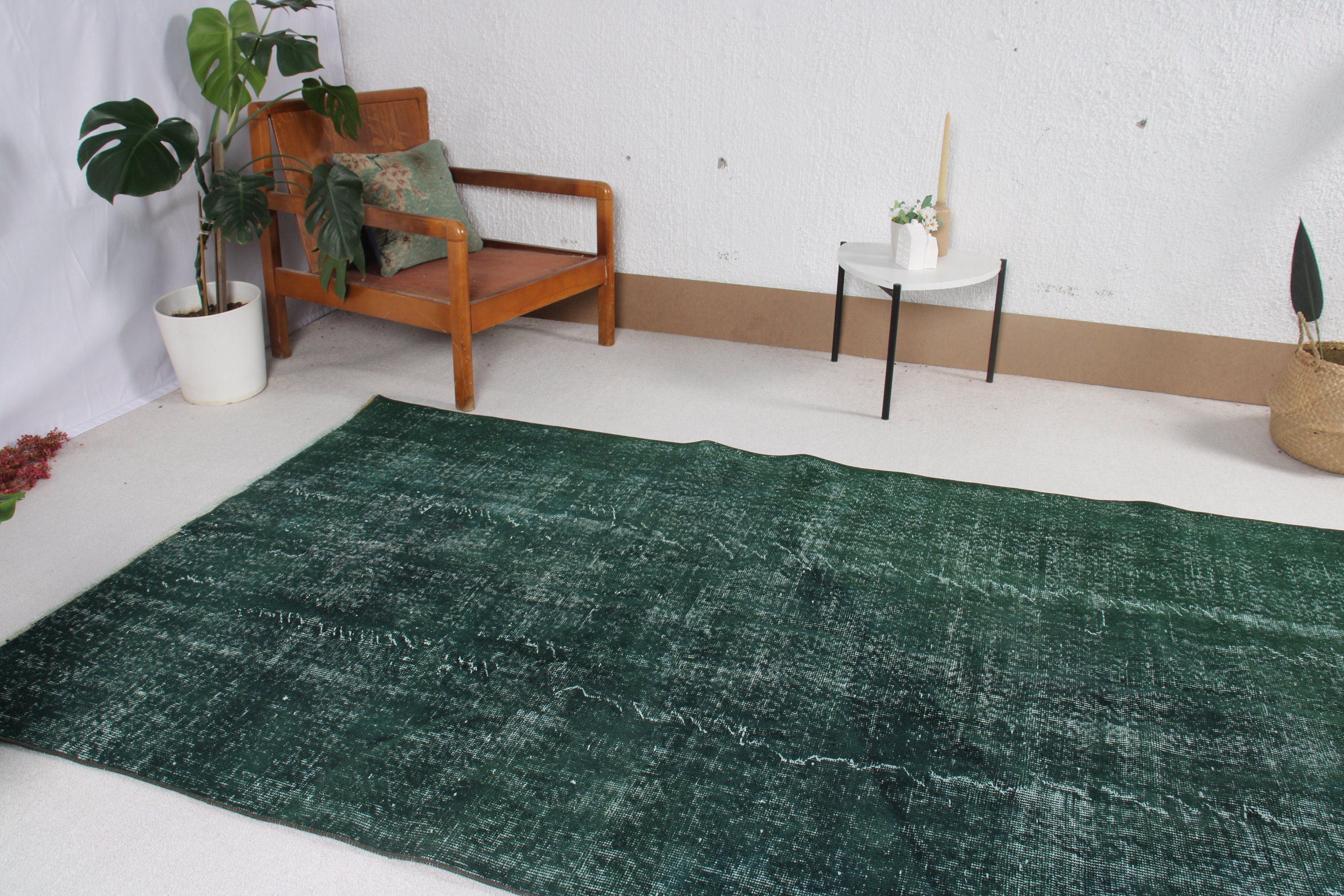 Türk Halıları, Boho Halıları, Yatak Odası Halıları, Büyük Oushak Halıları, Yeşil Geometrik Halılar, Vintage Halı, 4.7x8.6 ft Büyük Halı, Yemek Odası Halısı