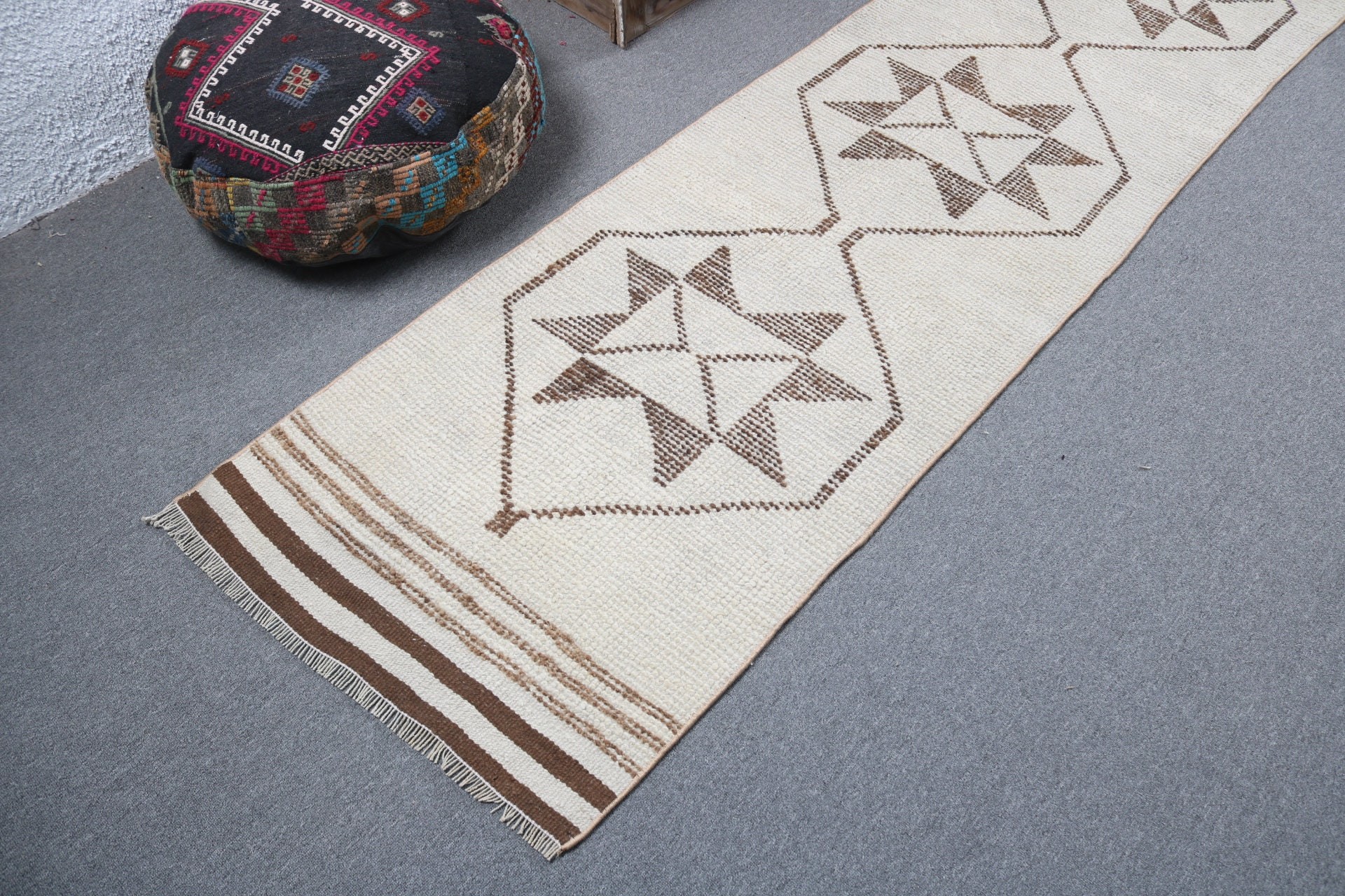 2.5x11.9 ft Runner Rugs, Stair Rugs, Kitchen Rug, Modern Rug, Neutral Rugs, Turkish Rug, Vintage Rugs, Beige Oushak Rugs, Handwoven Rugs