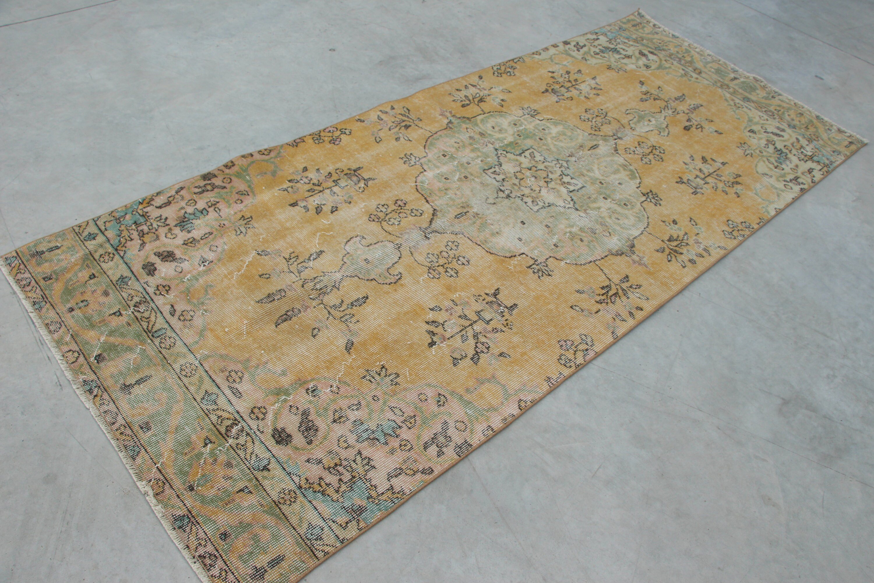 Indoor Rug, Yellow Oriental Rug, Antique Rug, Vintage Rug, 3.6x8.6 ft Area Rugs, Bedroom Rug, Turkish Rugs, Wool Rug, Rugs for Floor