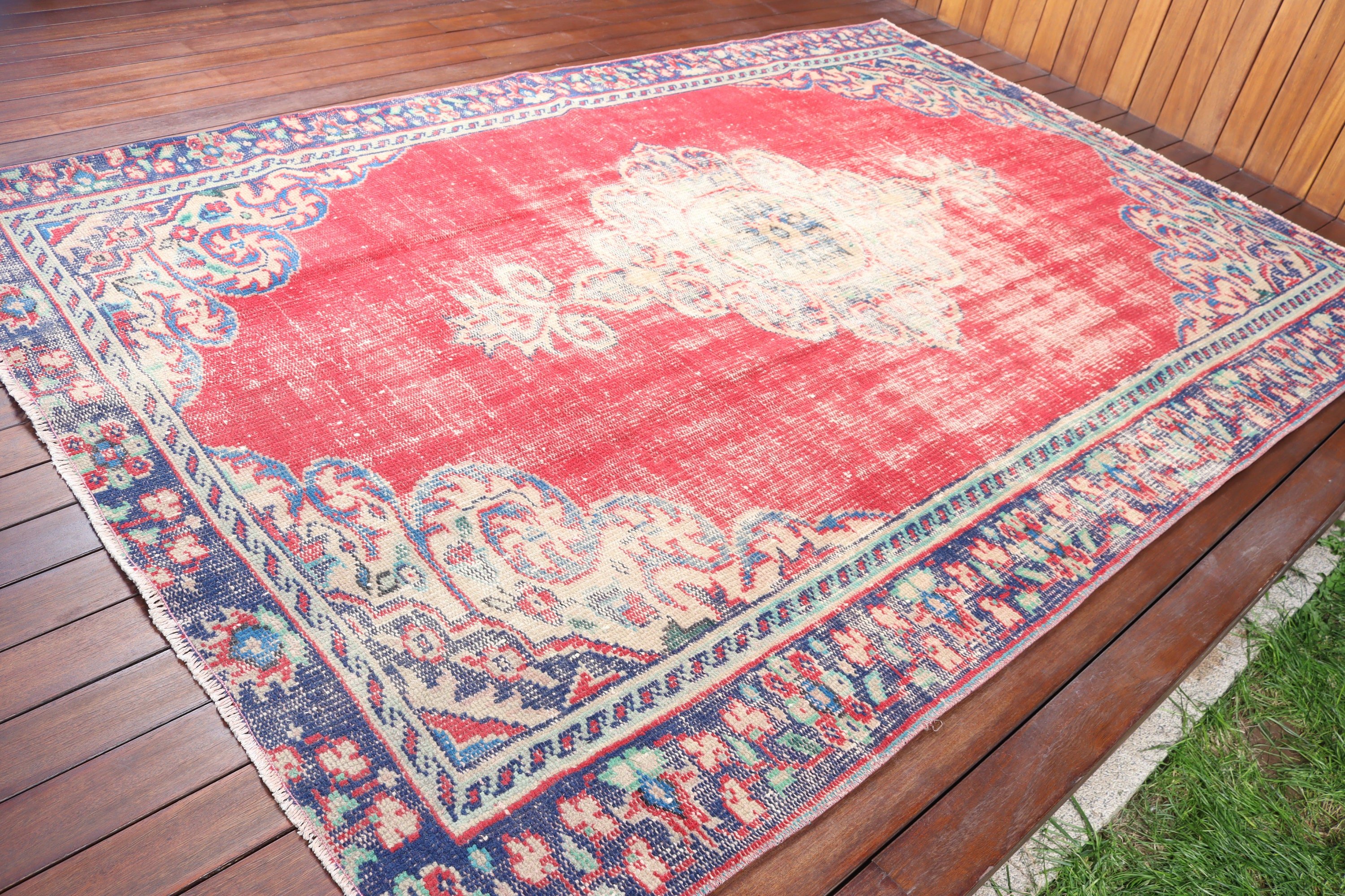 Rugs for Large Vintage, Red Floor Rug, Bedroom Rugs, Large Boho Rug, Vintage Rugs, Geometric Rugs, Turkish Rug, 5.8x8.7 ft Large Rugs