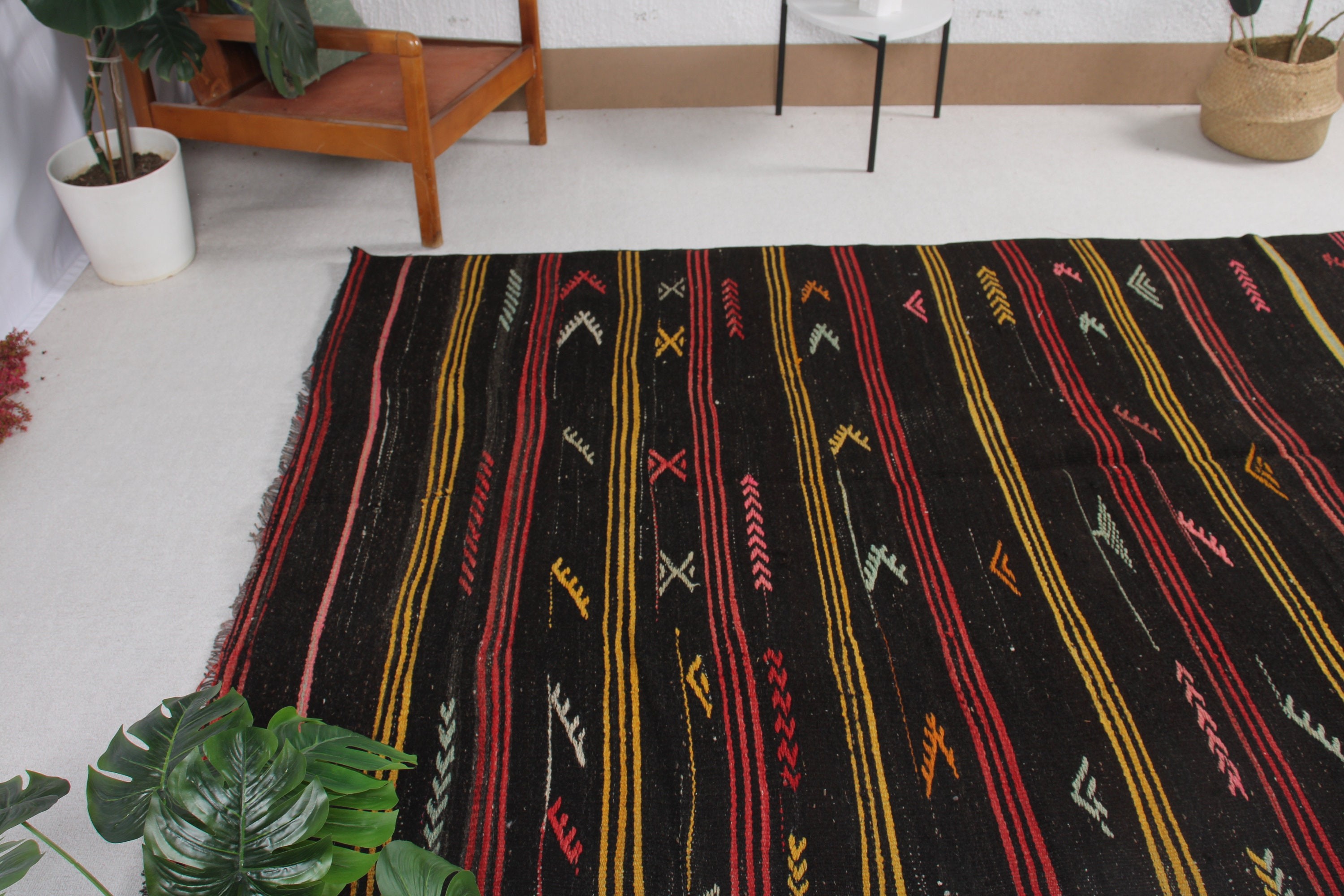 Türk Halısı, 5.6x8.4 ft Büyük Halı, Kilim, Büyük Boho Halıları, Yatak Odası Halıları, Fas Halısı, Siyah Antika Halılar, Vintage Halılar, Büyük Vintage Halılar