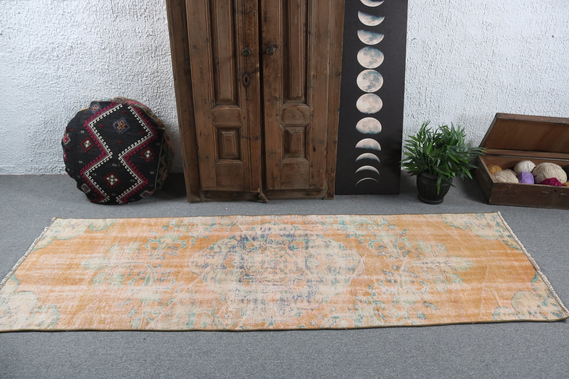 Kitchen Rugs, Orange Neutral Rugs, Corridor Rug, Turkish Rugs, Beni Ourain Runner Rugs, Vintage Rug, Statement Rugs, 2.8x8.1 ft Runner Rugs