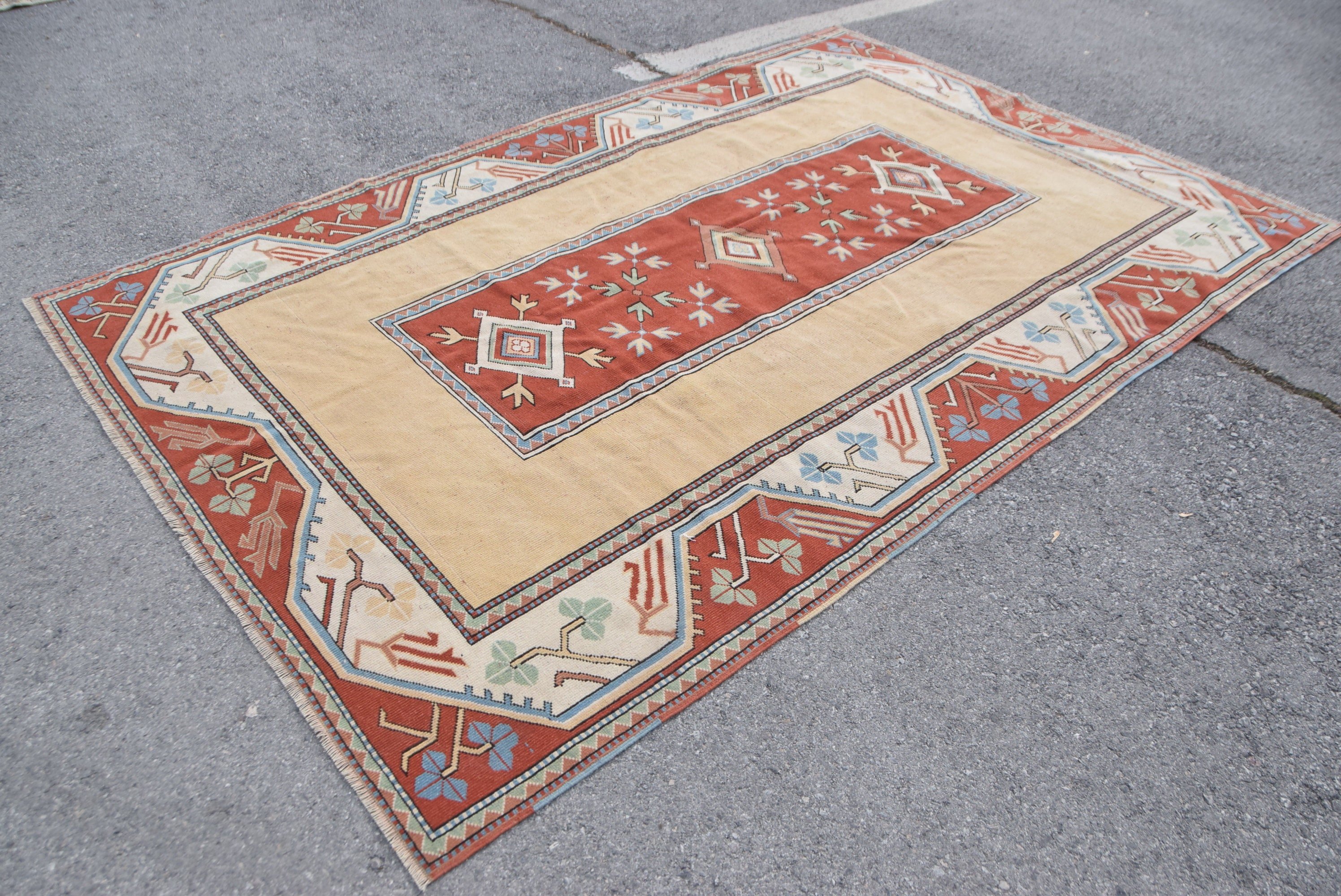 Dining Room Rugs, Bedroom Rug, Turkish Rug, Anatolian Rugs, Yellow Antique Rug, Vintage Rugs, Aztec Rug, Kitchen Rug, 6.5x9.8 ft Large Rug