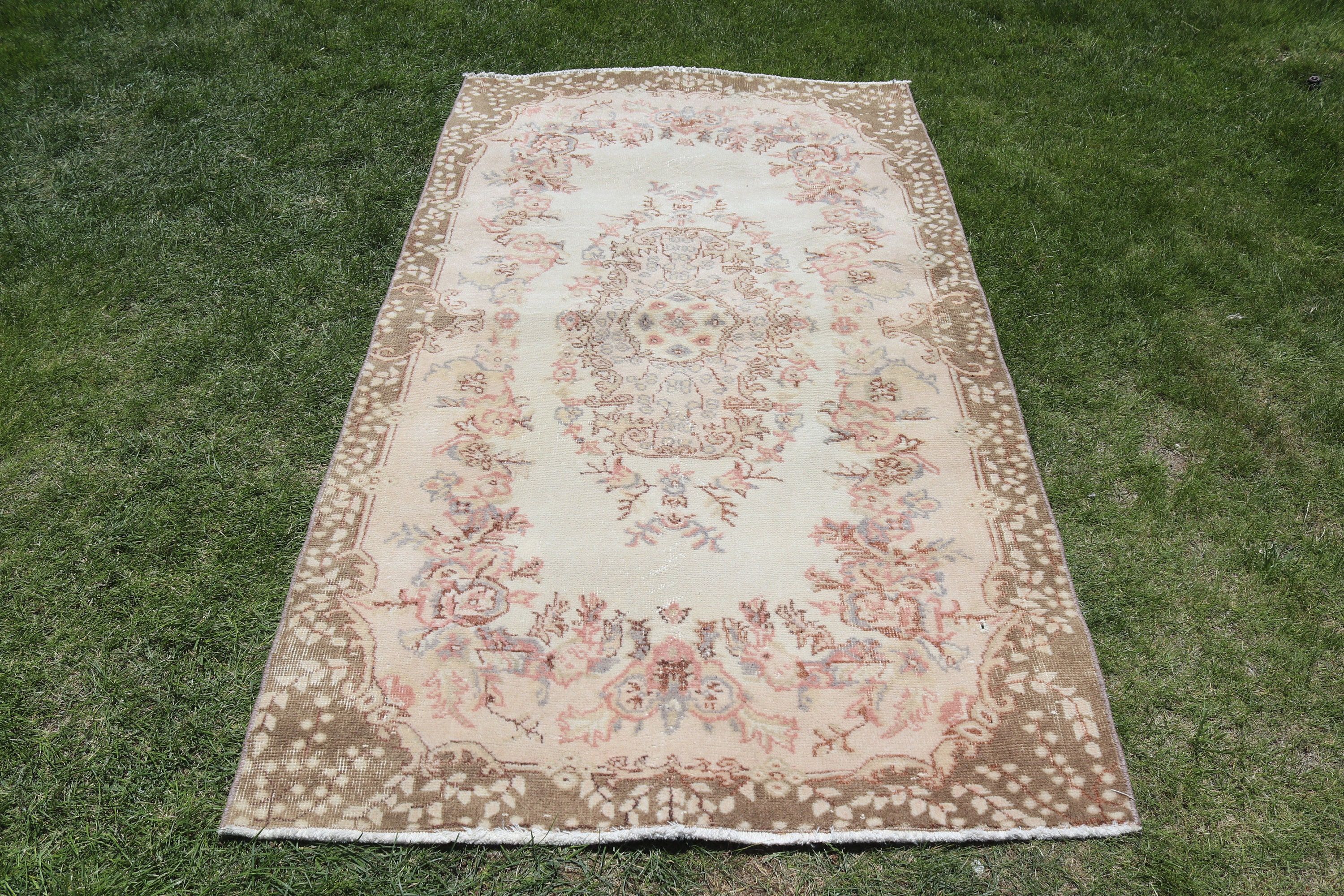 Boho Halı, Türk Halısı, Düz Dokuma Halı, 3,8x6,8 ft Alan Halıları, Bej Yün Halı, Vintage Halılar, El Yapımı Halı, İç Mekan Halıları, Mutfak Halıları