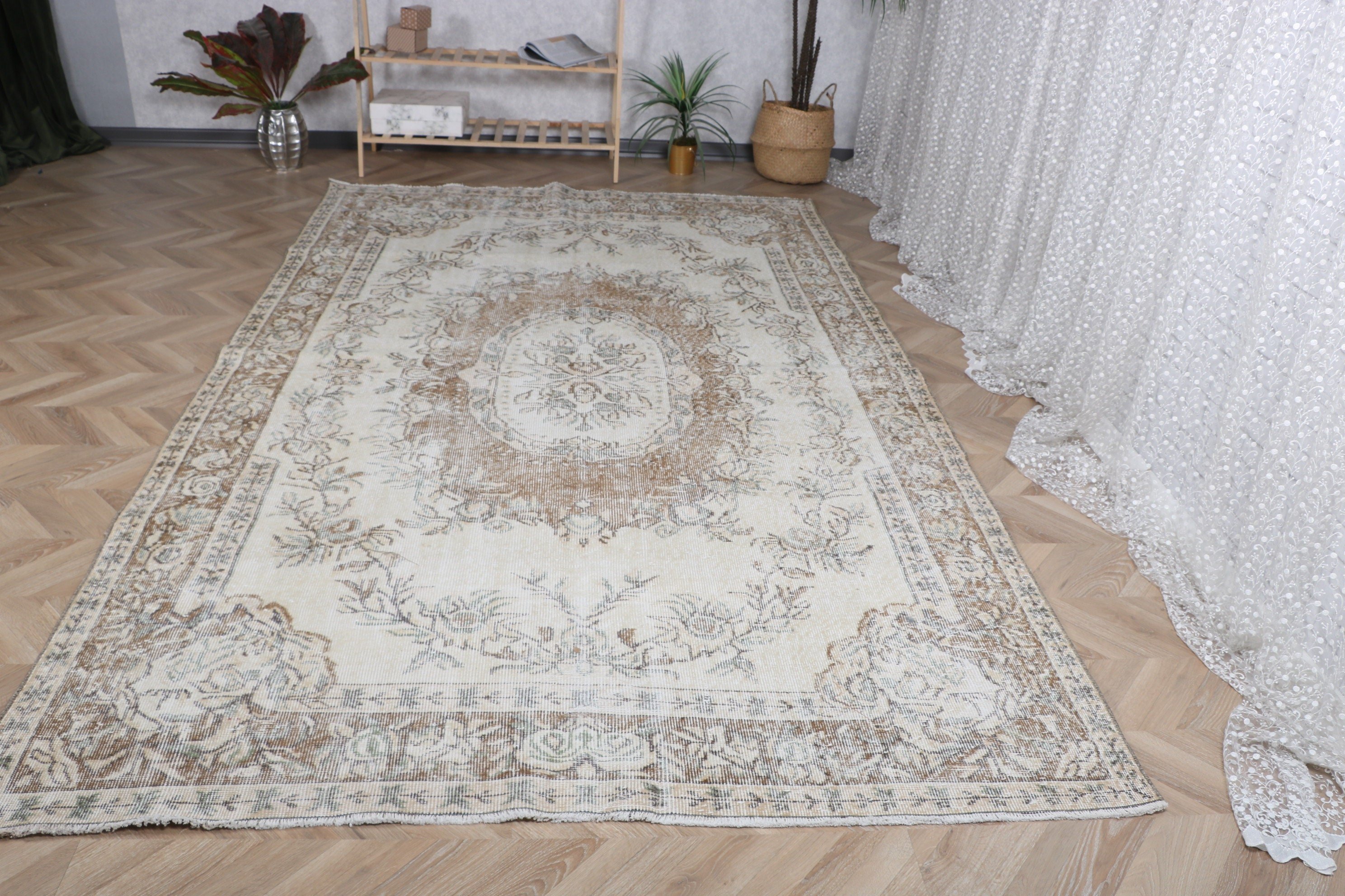 6.1x10.3 ft Large Rugs, White Floor Rug, Vintage Rug, Oriental Rugs, Luxury Rug, Salon Rugs, Home Decor Rug, Turkish Rugs, Living Room Rug