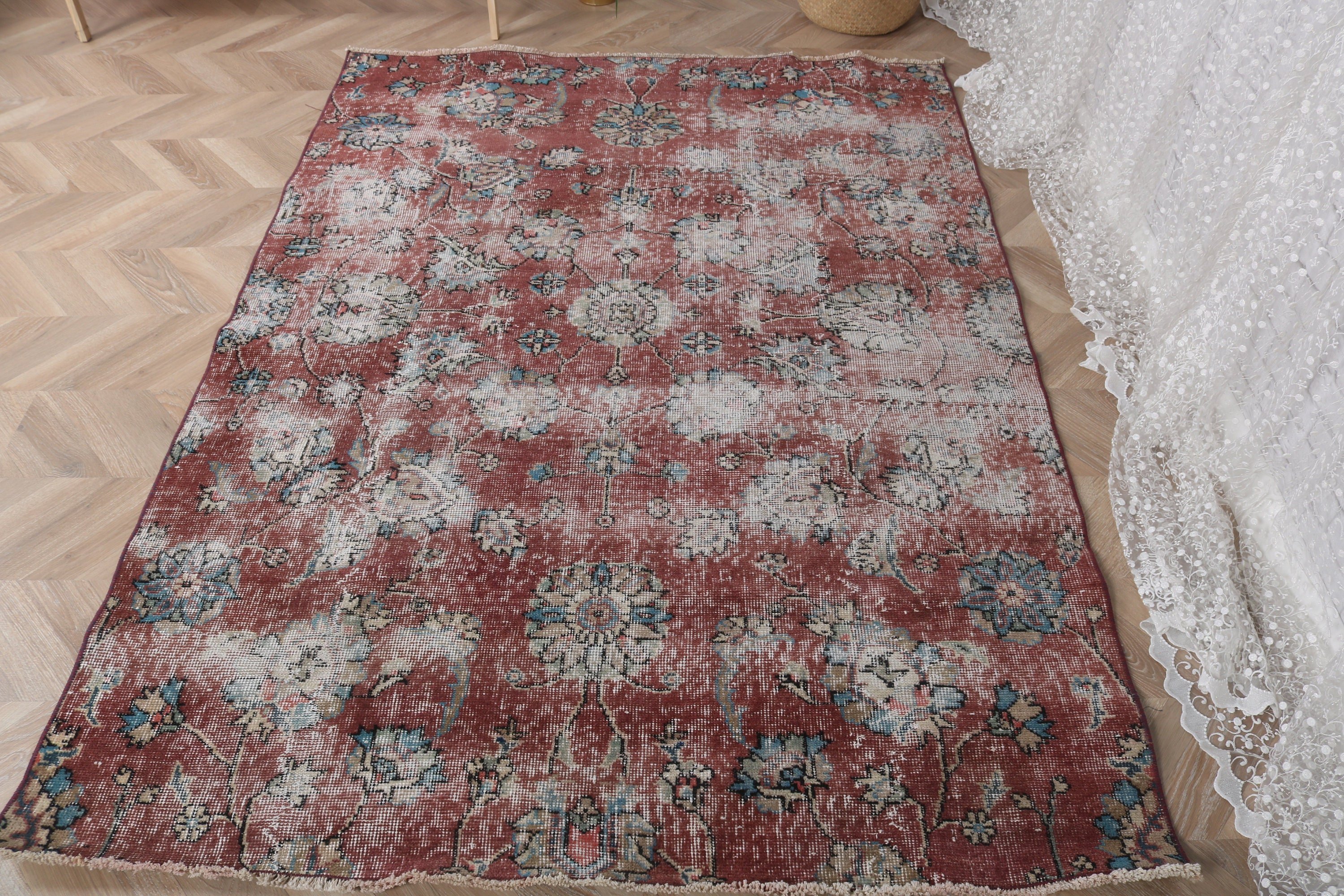 Mor Nötr Halılar, Mutfak Halısı, El Dokuma Halı, Vintage Halı, Ev Dekorasyonu Halıları, Ofis Halısı, Türk Halıları, 4.5x6.1 ft Alan Halıları, Yatak Odası Halıları