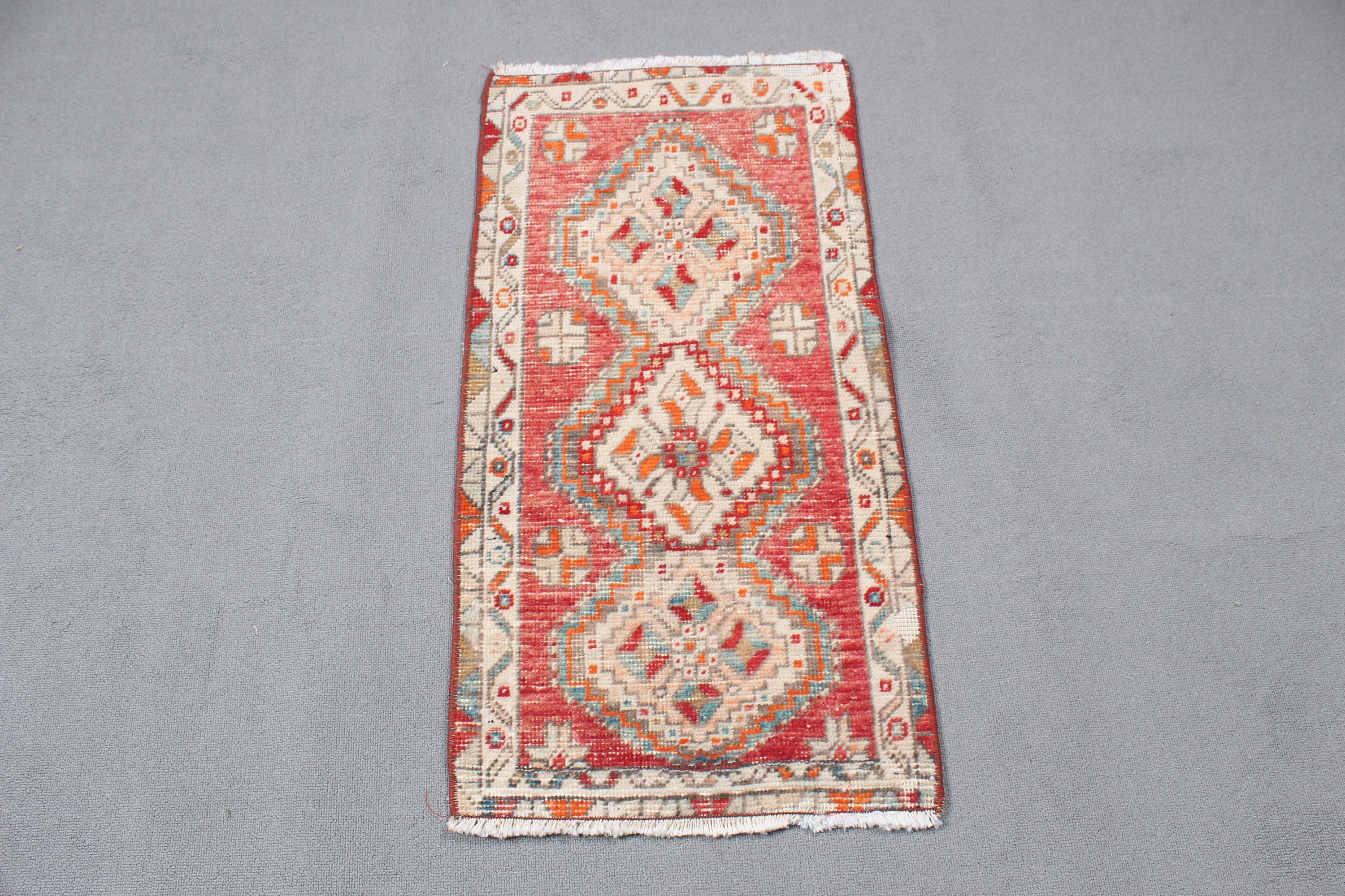 Boho Rug, Vintage Rugs, 1.5x3 ft Small Rug, Turkish Rug, Entry Rugs, Bath Rugs, Rugs for Car Mat, Wool Rug, Red Neutral Rug